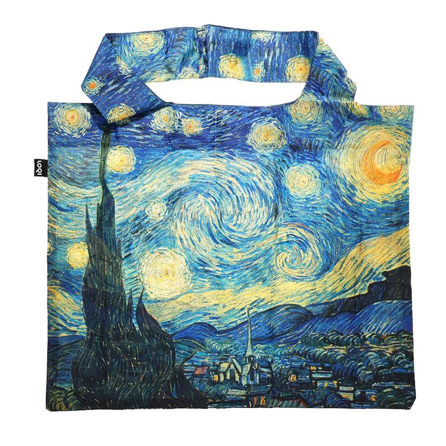 LOQI Foldable Reusable Shopping Bag - Starry Night Van Gogh Design - Lightweight & Eco-Friendly Tote for Groceries, Travel & Beach