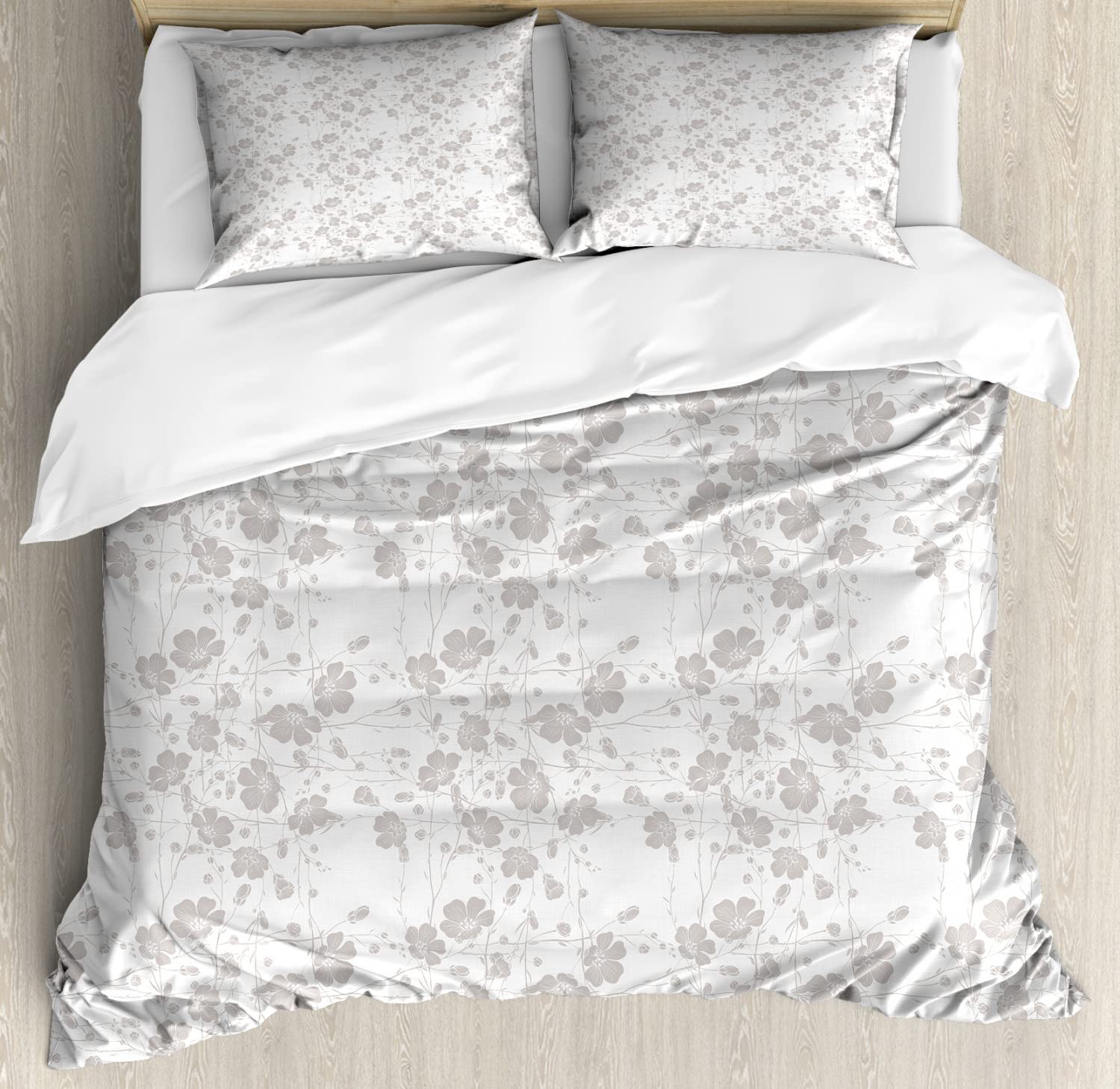 Ambesonne Grey Duvet Cover Set - Hand-Painted Peony Floral Design, Romantic Feminine Bedding (2 Duvet Covers + 4 Pillowcases), 2-Pack California King Size, Pale Grey - Perfect for Master Bedroom, Guest Room & Bohemian Home Decor