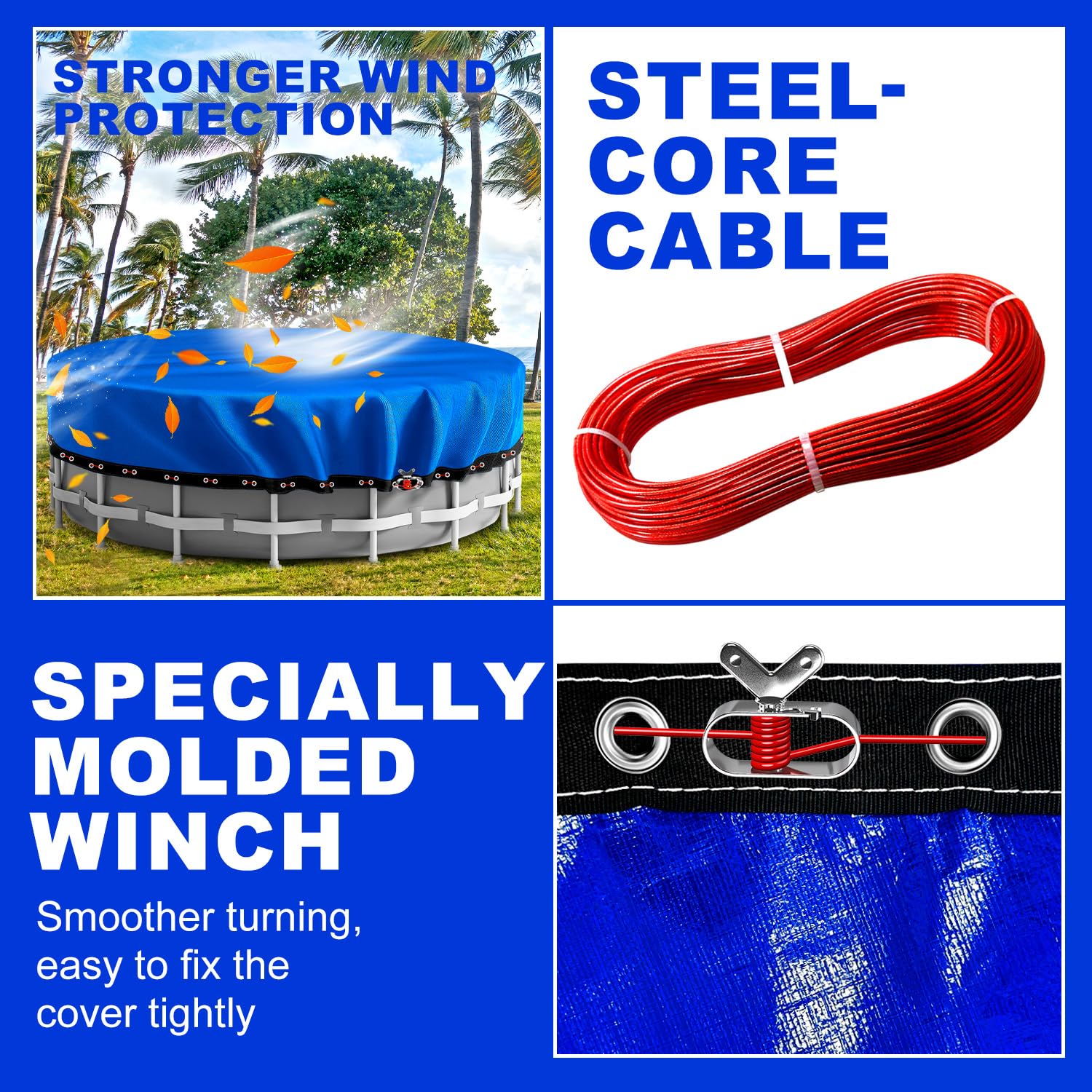 24FT Round Winter Pool Cover for Above Ground Pools - Heavy Duty Durable PE Material, Cold-Resistant & UV Protection - Extreme Weather Protection with Winch and Cable Kit - Perfect for Winterizing and Protecting Your Pool from Leaves, Debris, and Harsh Weather Conditions