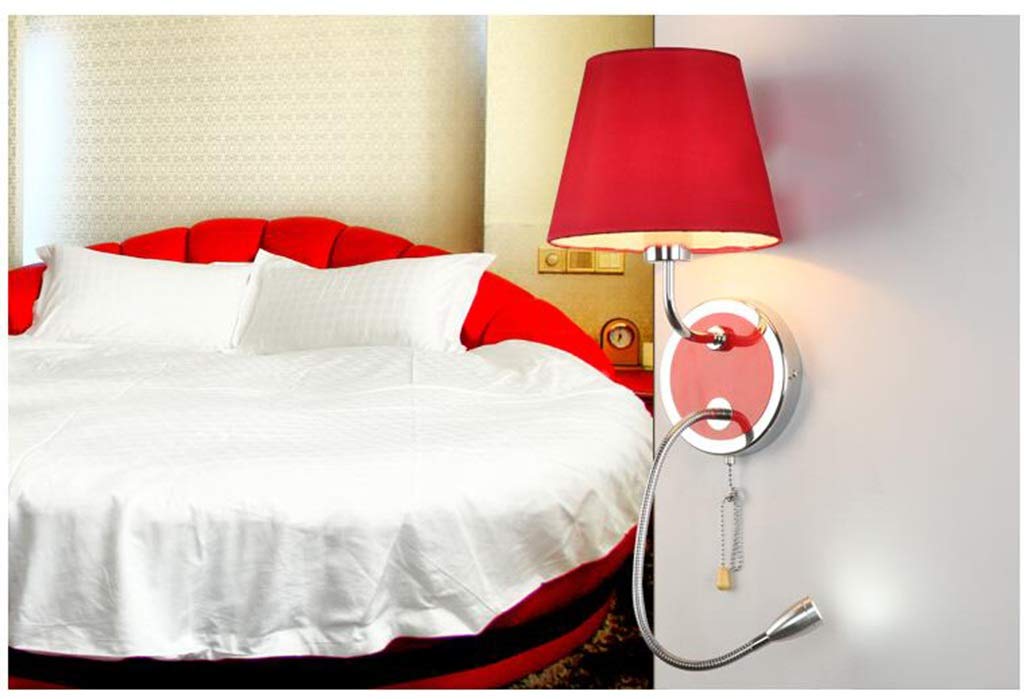Red LED Wall Lamp with Pull Chain Switch - Dimmable Reading Light for Bedroom, Bedside, Living Room & Study - Perfect for Nighttime Reading and Cozy Ambiance