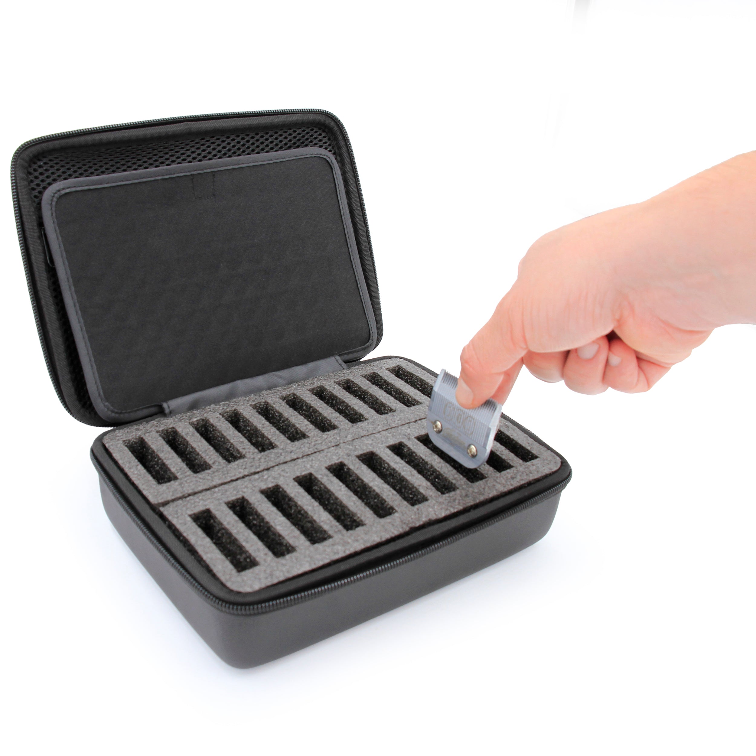 CASEMATIX Clipper Blade Holder for 20 Blades - Professional Hair Clipper Guard Case for Barbers & Stylists - Compatible with Andis, Oster, Wahl, Babyliss Metal Guards - Perfect for Salon Organization & Travel Storage