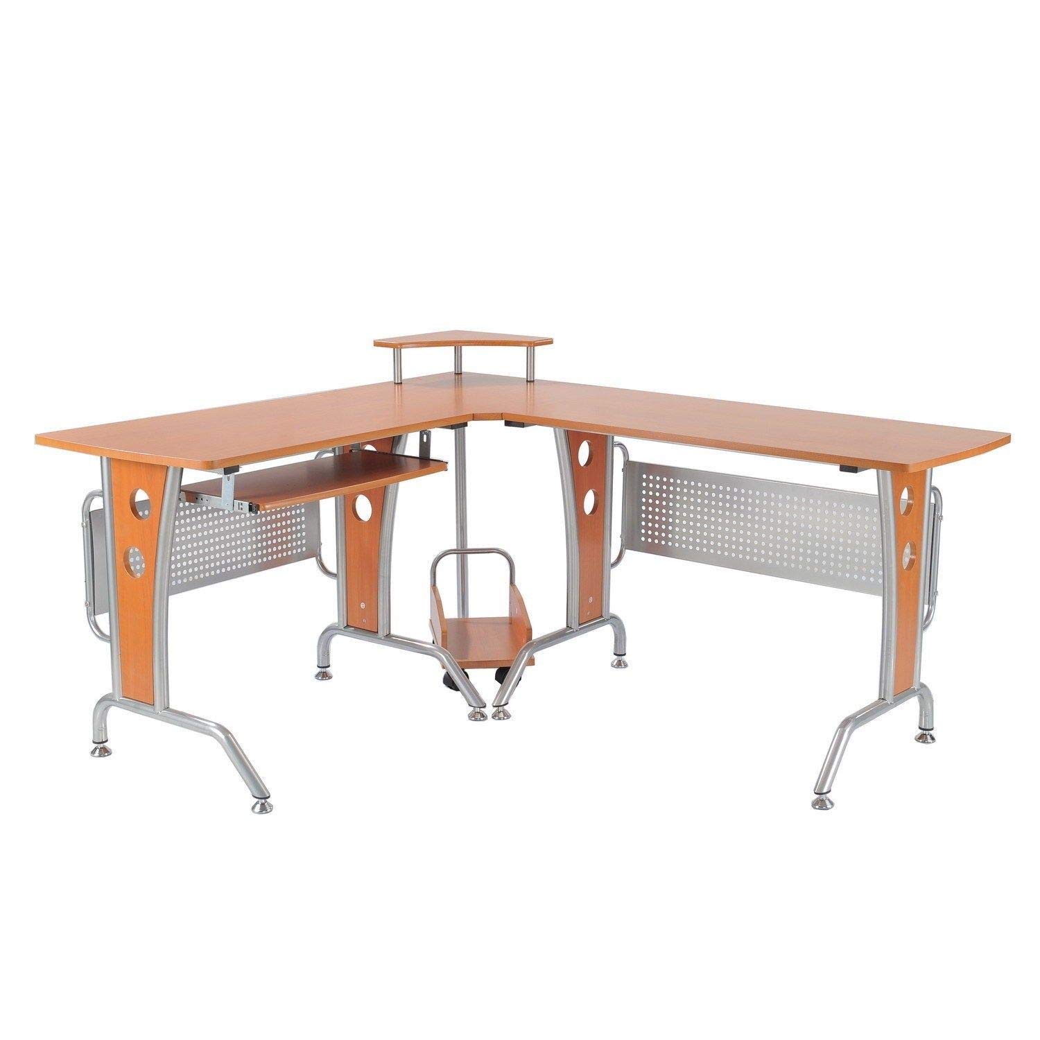 HOMCOM L-Shaped Corner Computer Desk with Elevated Shelf, Rolling Keyboard Tray & CPU Stand - Wood Finish Home Office Workstation for Small Spaces, Gaming & Remote Work
