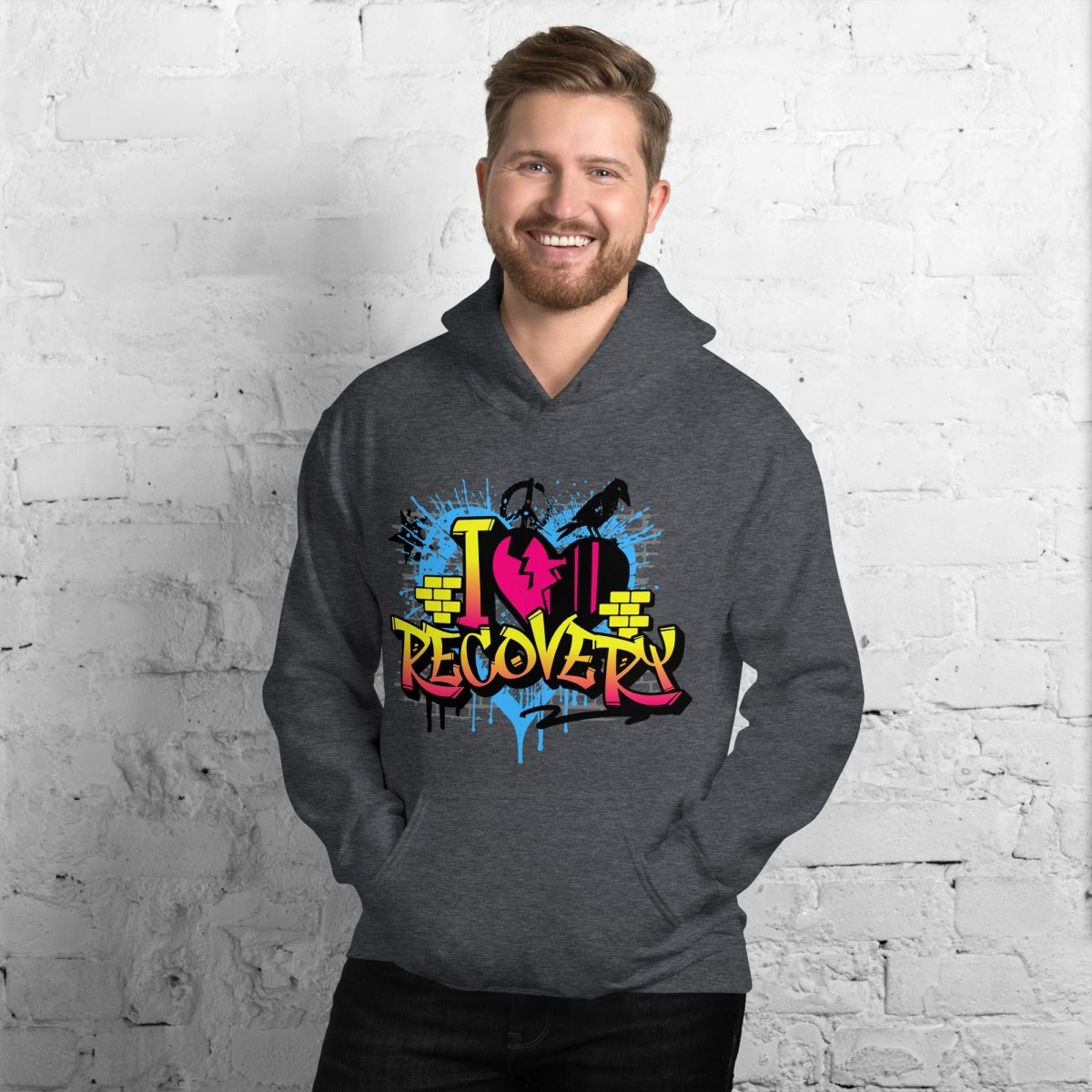 I Heart Recovery Graffiti Hoodie - Trendy Unisex Pullover Sweatshirt for Streetwear & Casual Outfits | Perfect for Urban Fashion, Gym Wear, and Everyday Comfort