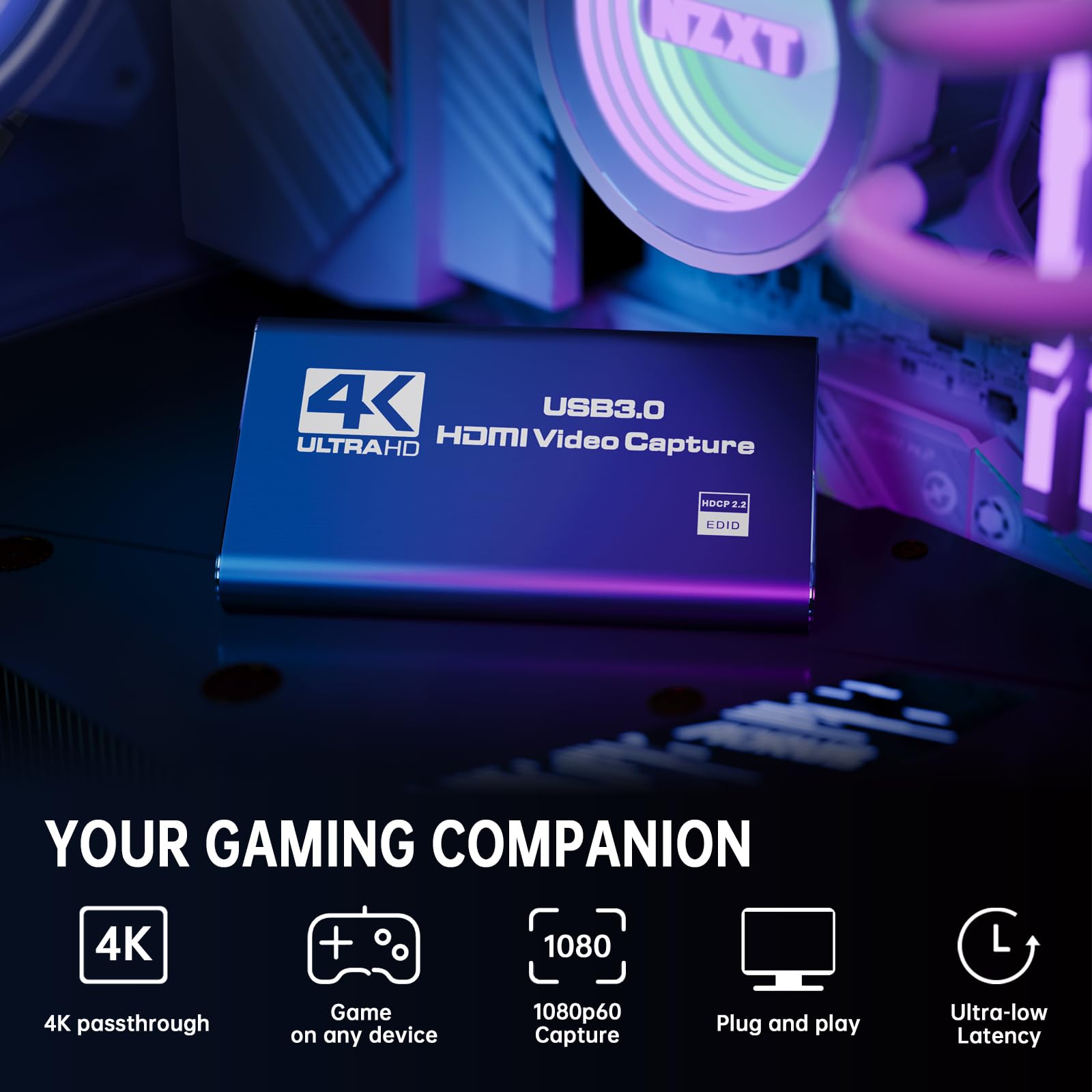 4K HDMI Video Capture Card for Live Streaming & Recording - 1080P 60FPS USB 3.0 Game Capture Device Compatible with Switch/PS5/Xbox/PC/Mac - Plug & Play for Twitch, YouTube & OBS Streaming