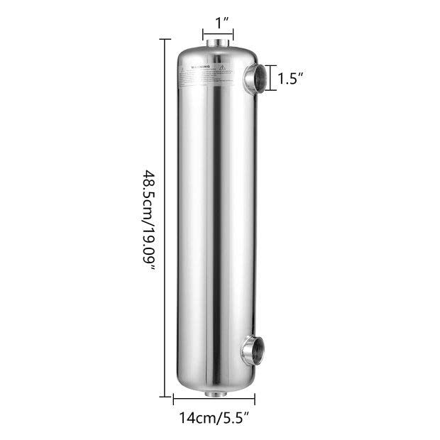 304 Stainless Steel Swimming Pool Heat Exchanger - 200 kBtu/Hour Saltwater Pool Heater with 1