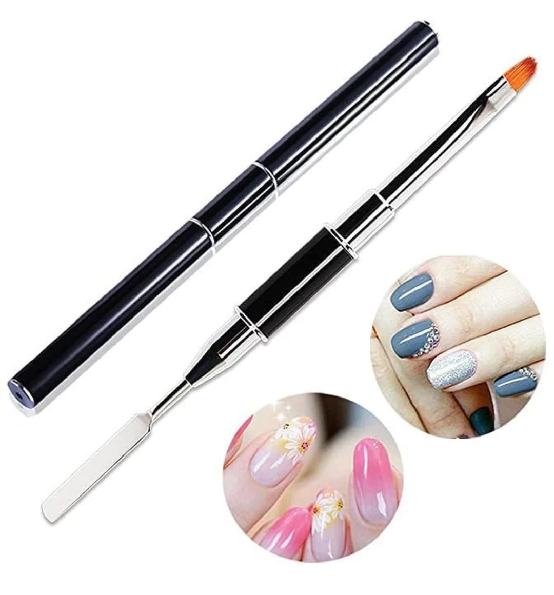 Professional Dual-Ended Nail Brush & Stainless Steel Picker - Nail Extension Gel Tool for Builder Gel Application - Perfect for Salon & DIY Manicures at Home (Black)