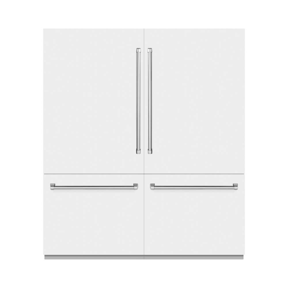 ZLINE 72 Inch 39.6 Cu Ft French Door Built-In Bottom Freezer Refrigerator with Water Dispenser & Ice Maker - White Matte Exterior & Graphite Gray Interior (GRBIT WM 72) | Perfect for Modern Kitchens & Open-Concept Homes