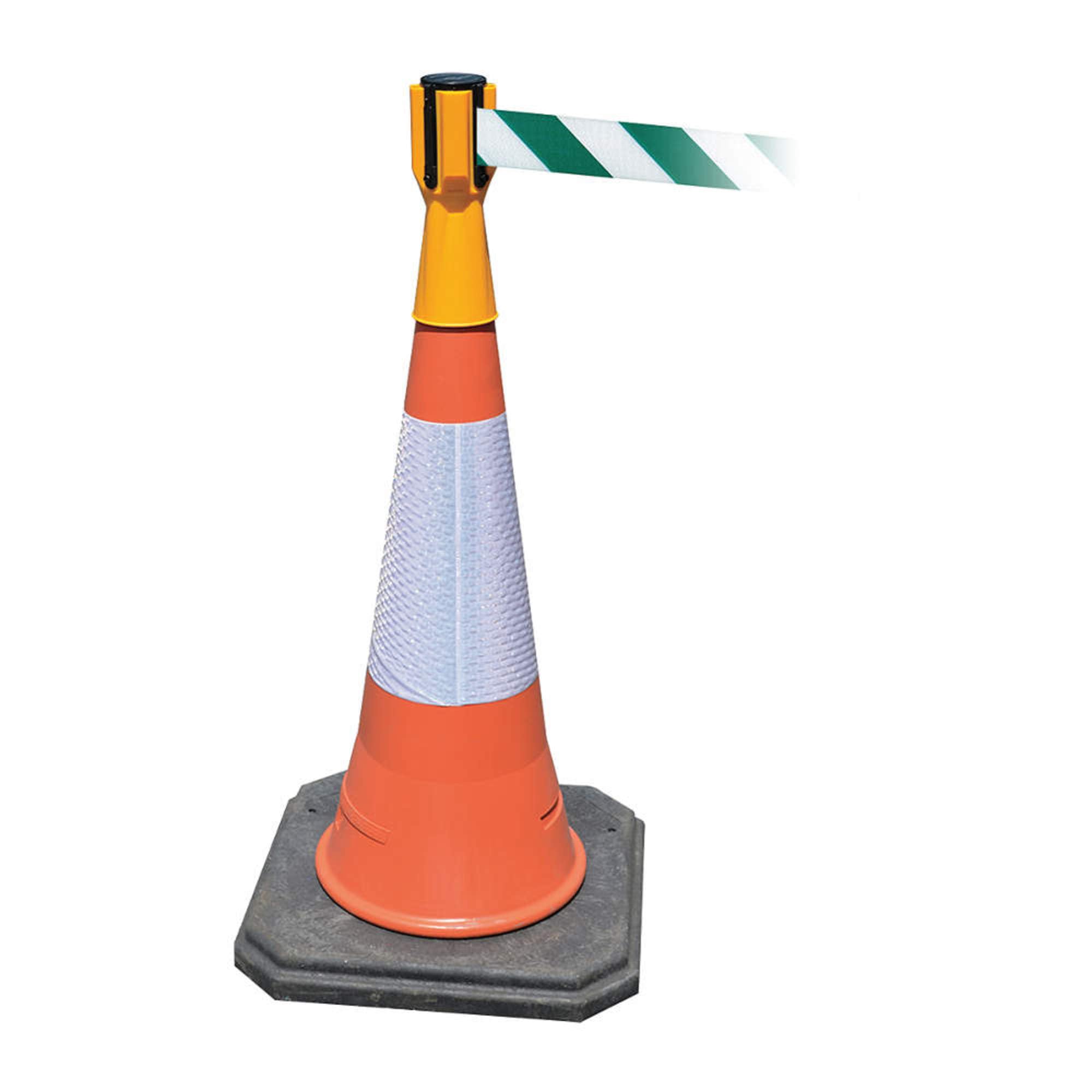 Retractable Barrier Tape - Yellow Safety Tape, 156 Inch Length x 3 Inch Width, 9 Inch Height, 3 lb Plastic Reel - Perfect for Construction Sites, Crowd Control & Hazard Marking