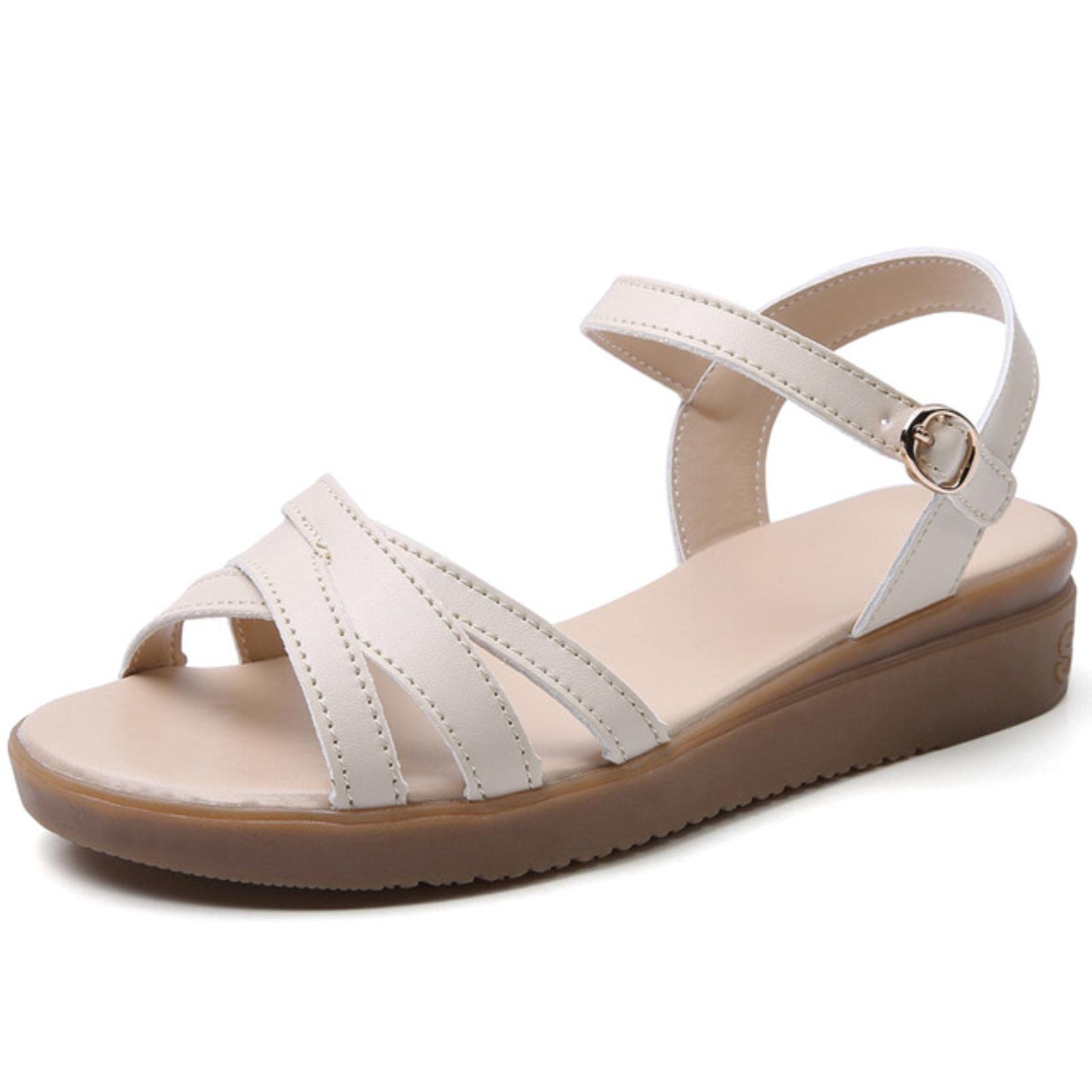 Women's Shallow Mouth Sandals - 2021 Summer Flat Comfortable Solid Color Fashion Sandals (Beige) | Casual Walking, Beach Vacation & Everyday Wear