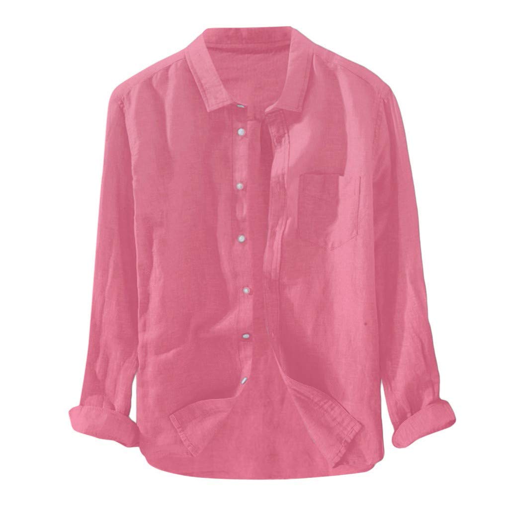 Men's Long Sleeve Button Down Shirt - Solid Color Relaxed Fit with T-Shirt Pocket - Medium Size Dress Shirt for Casual & Office Wear