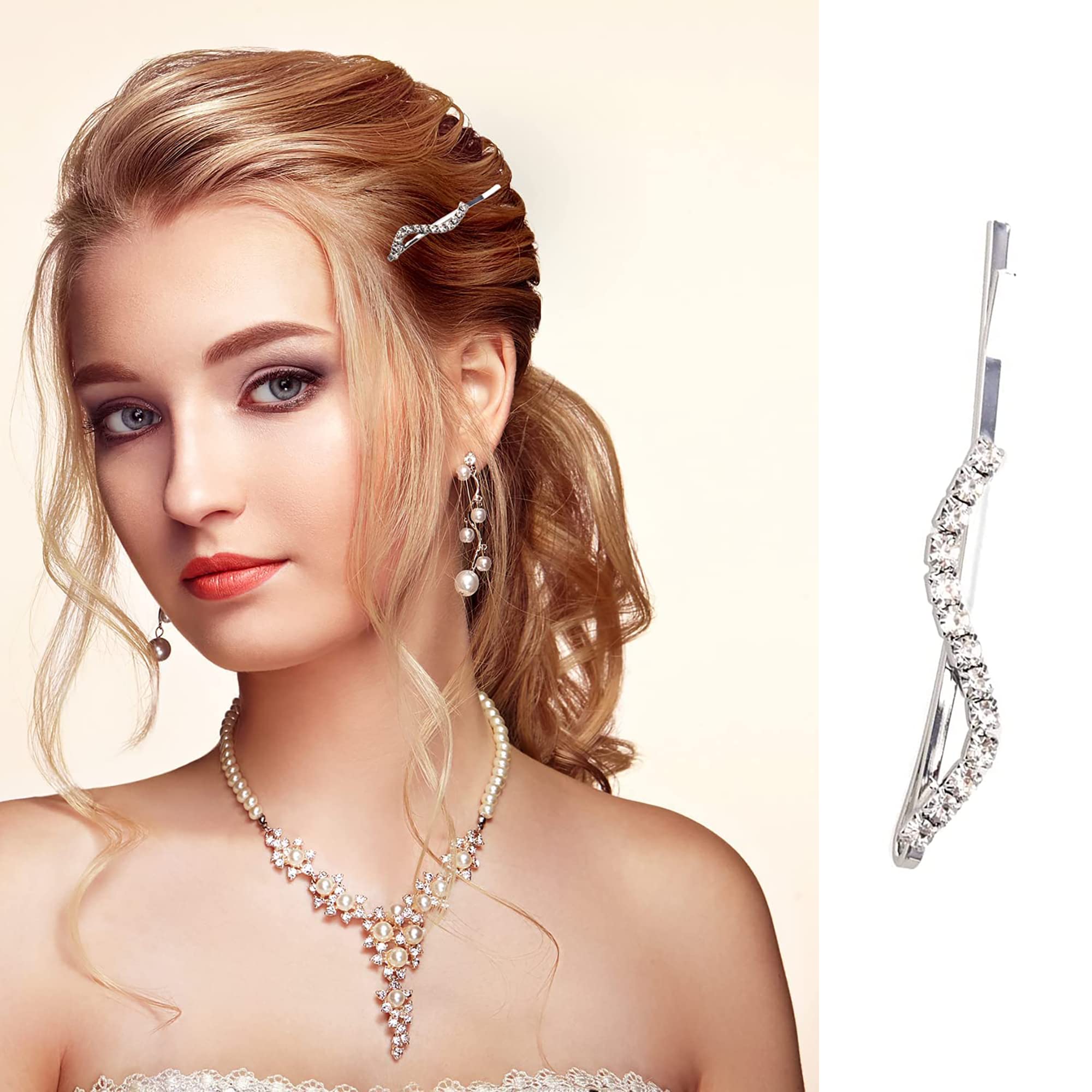 6Pcs Silver Rhinestone Bobby Pins - Shiny Crystal Hair Clips for Women & Girls - Elegant Metal Hair Accessories for Weddings, Parties & Daily Styling