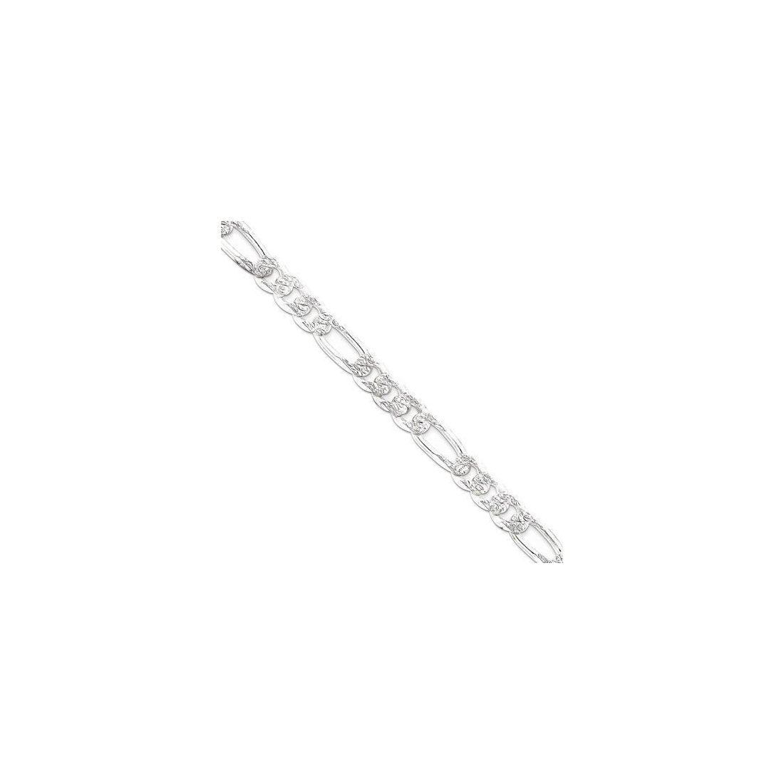 6.2MM 150 Figaro Pave Link Chain - .925 Sterling Silver Necklace - Available in 7 to 30 Inches - Perfect for Everyday Wear, Gifts & Special Occasions