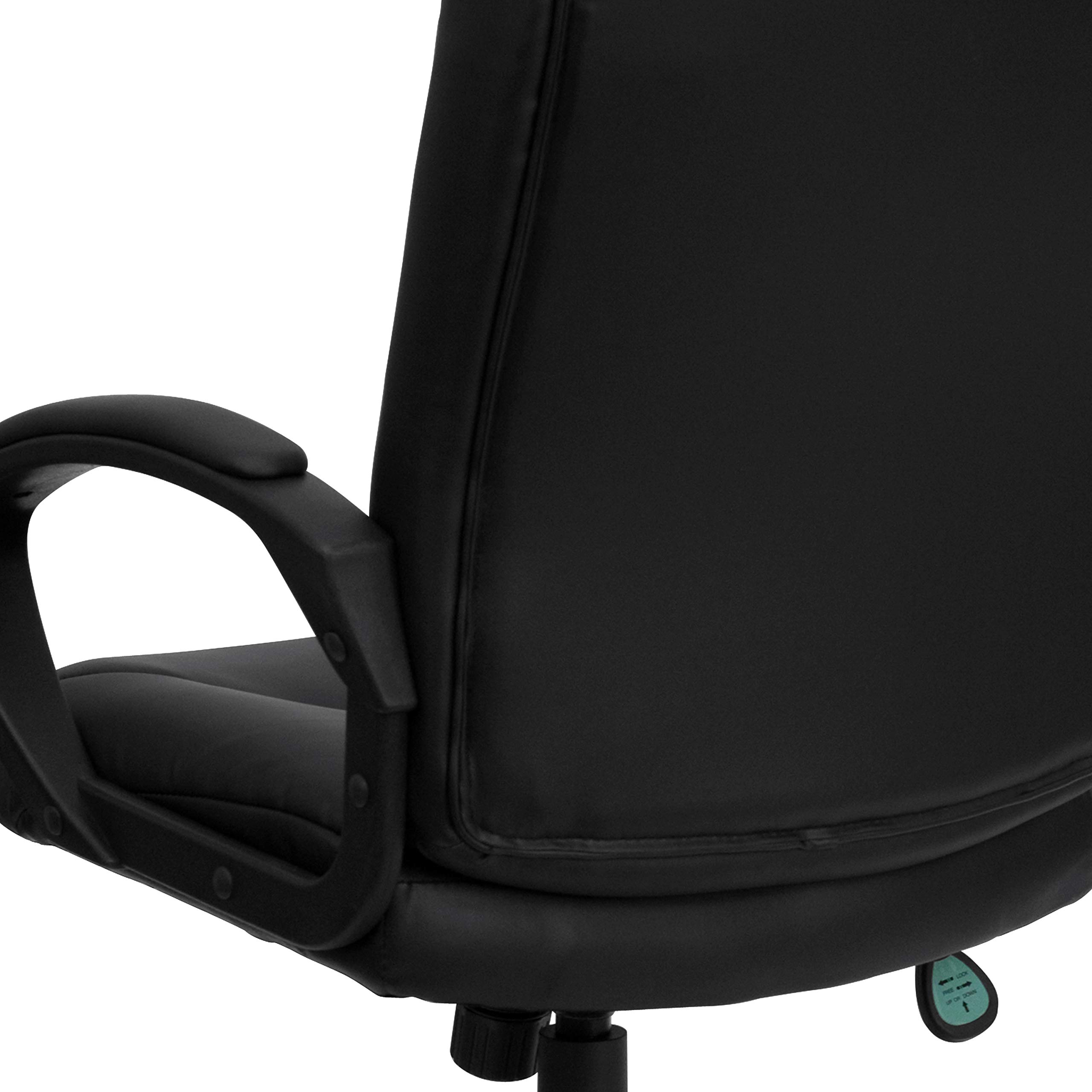 Black LeatherSoft Mid-Back Swivel Office Chair with Three-Line Horizontal Stitching - Ergonomic Support for Home & Office Workspaces