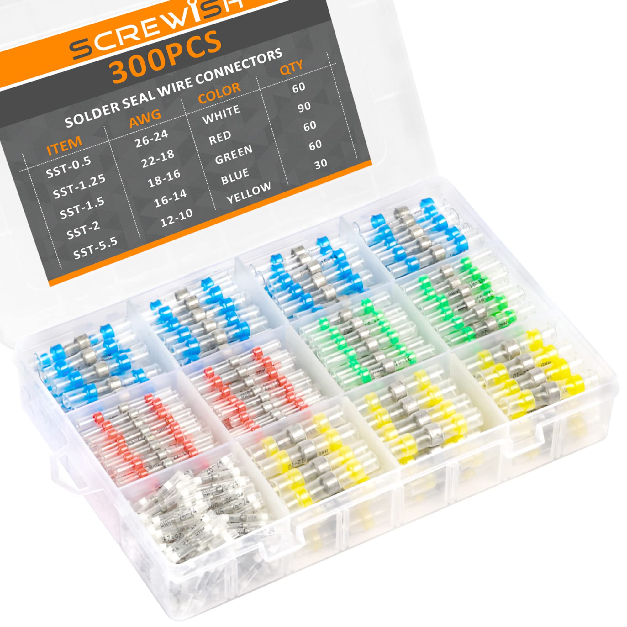 300PCS Solder Seal Wire Connectors Kit - Waterproof Heat Shrink Butt Connectors for Electrical Wiring (5 Sizes) - Ideal for Automotive, Marine & Home Electrical Repairs