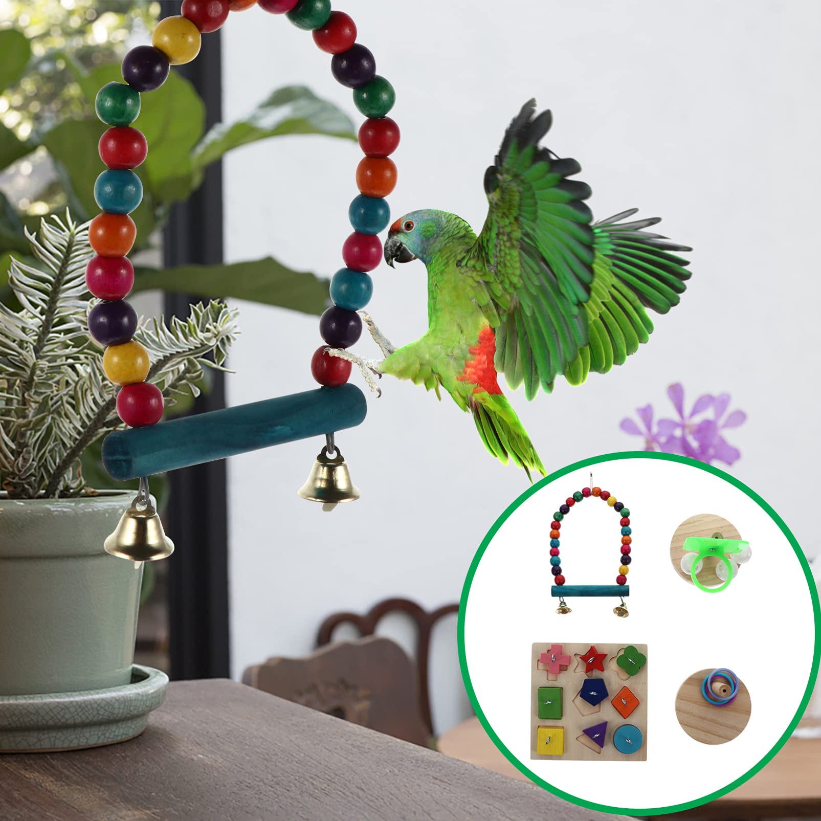 Balacoo 4-Piece Parrot Chewing Toy Set - Interactive Bird Training & Trick Toys for Parrots - Fun Pet Bird Swing & Intelligence Toys for Playtime & Mental Stimulation