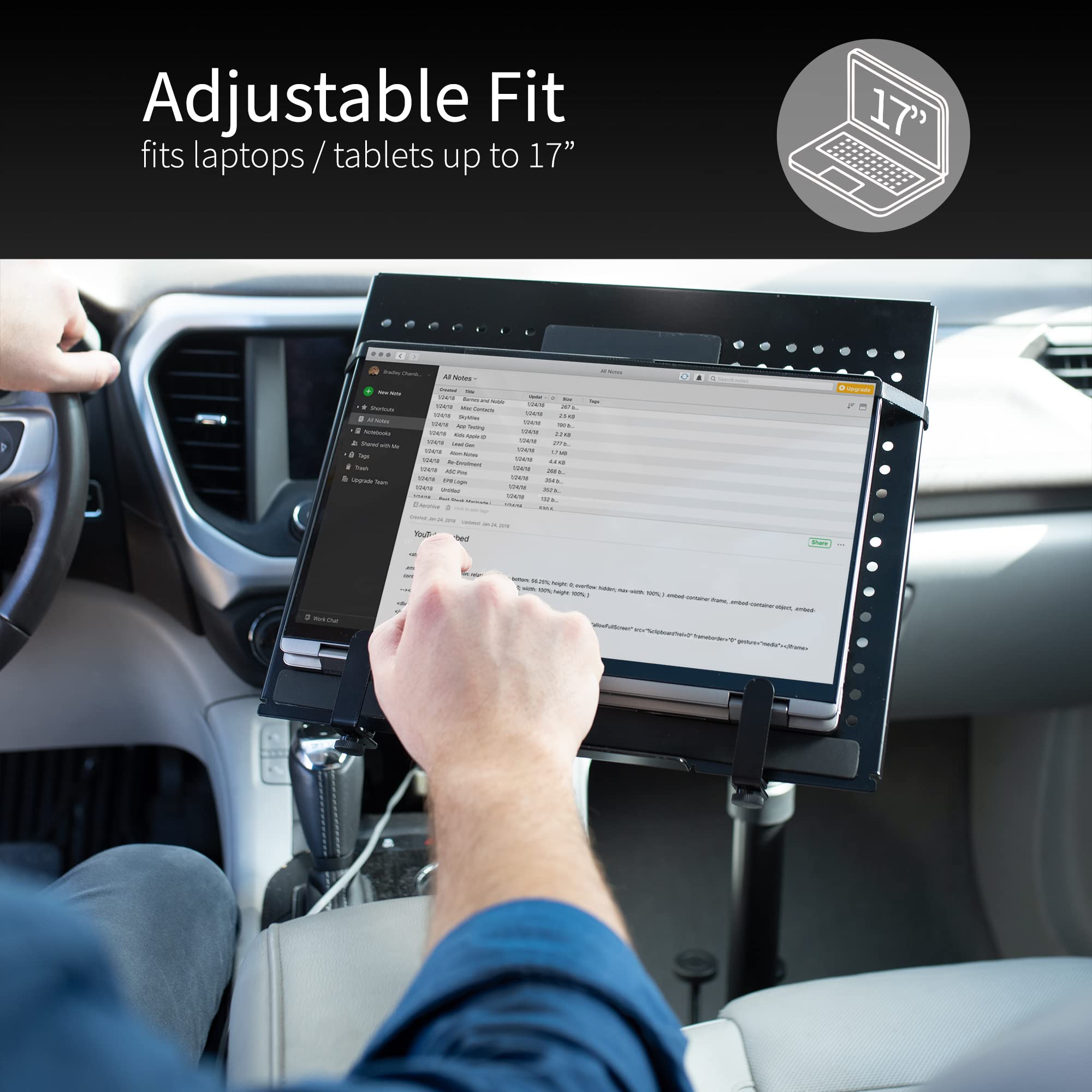 VIVO Single Laptop Car Mount Holder - Fully Adjustable Extension Notebook Stand for Trucks, Vans & SUVs with Articulation & Height Adjustment (Black, MOUNT-CAR01) - Perfect for Work on the Go, Road Trips & Mobile Office Setup