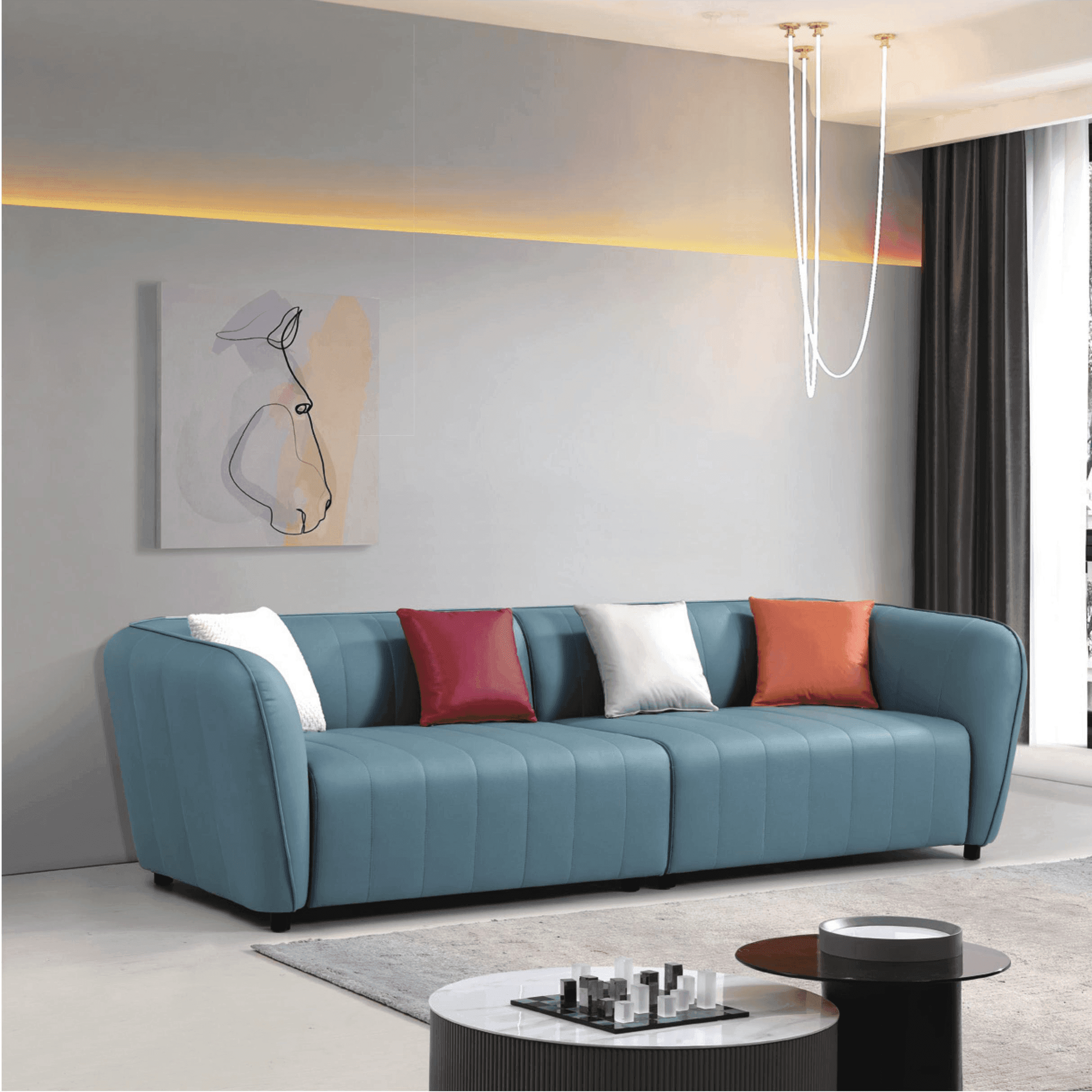 Luxury Green Leathaire 4-Seater Sofa - Modern Faux Leather Sectional Couch for Living Room, Lounge & Home Theater