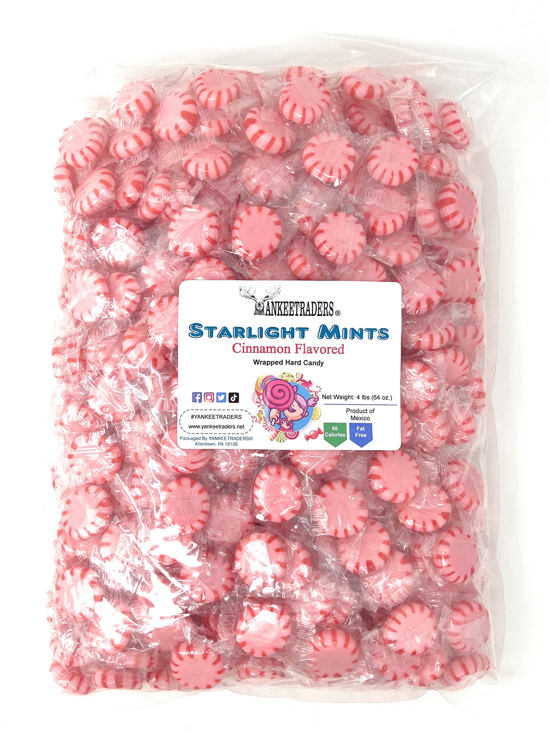 Yankee Traders Cinnamon Starlight Mints - 4lb Bulk Hard Candy - Perfect for Holiday Gifts, Party Favors & Office Treats