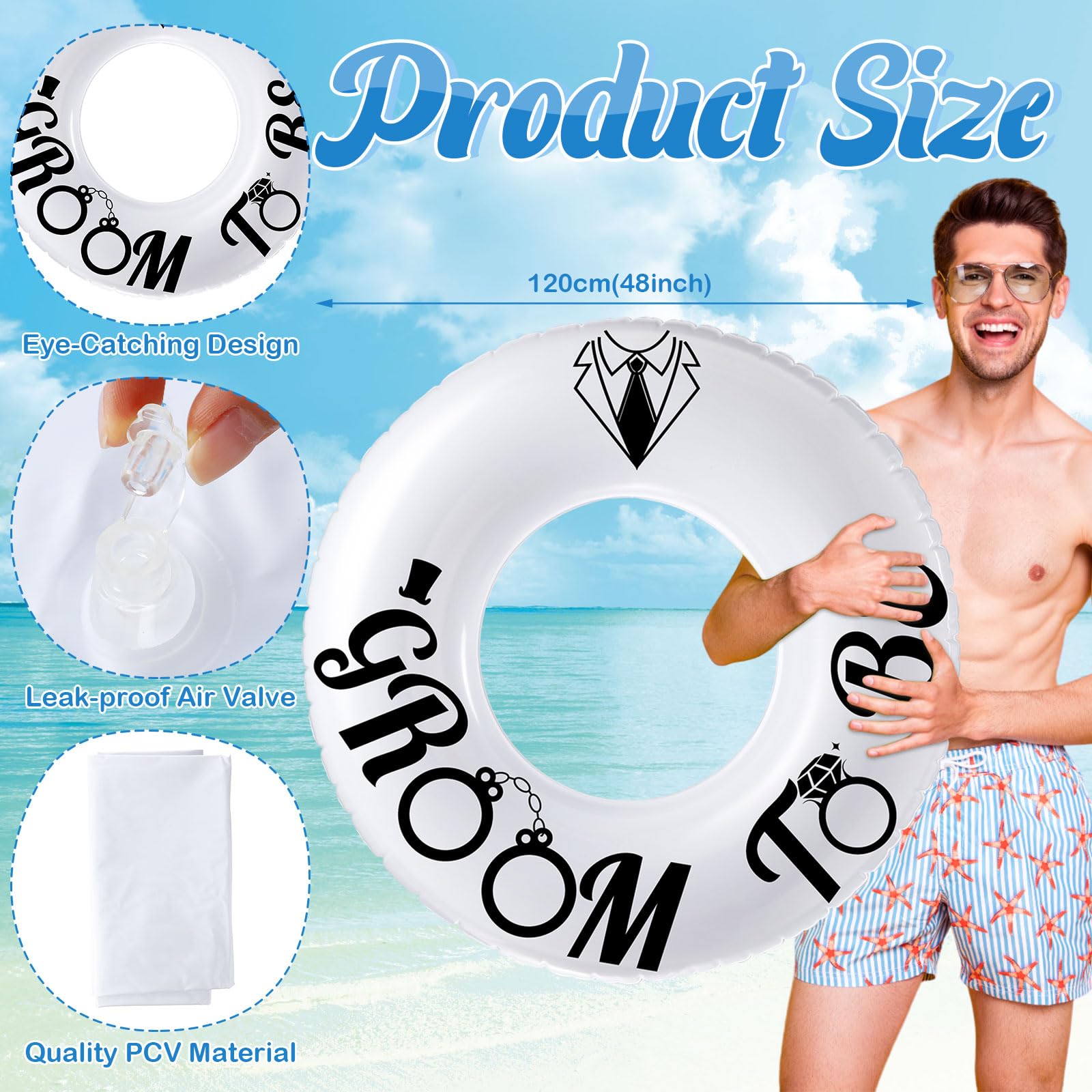 47.24 Inch Groom Inflatable Pool Float Tube - Bachelor Party, Engagement & Bridal Shower Accessories for Adults - Perfect for Pool Parties, Beach Celebrations & Bachelorette Events (Groom to Be)