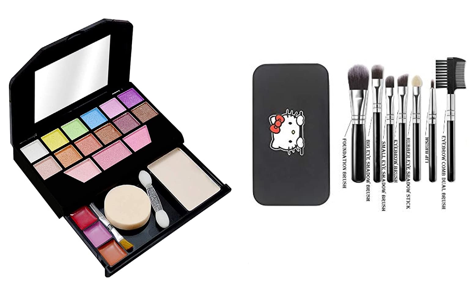 PRO TYA Girls Makeup Kit with 7-Piece Hello Kitty Brushes - Perfect for Kids Play, Dress Up & Birthday Gifts (5024 + HK)