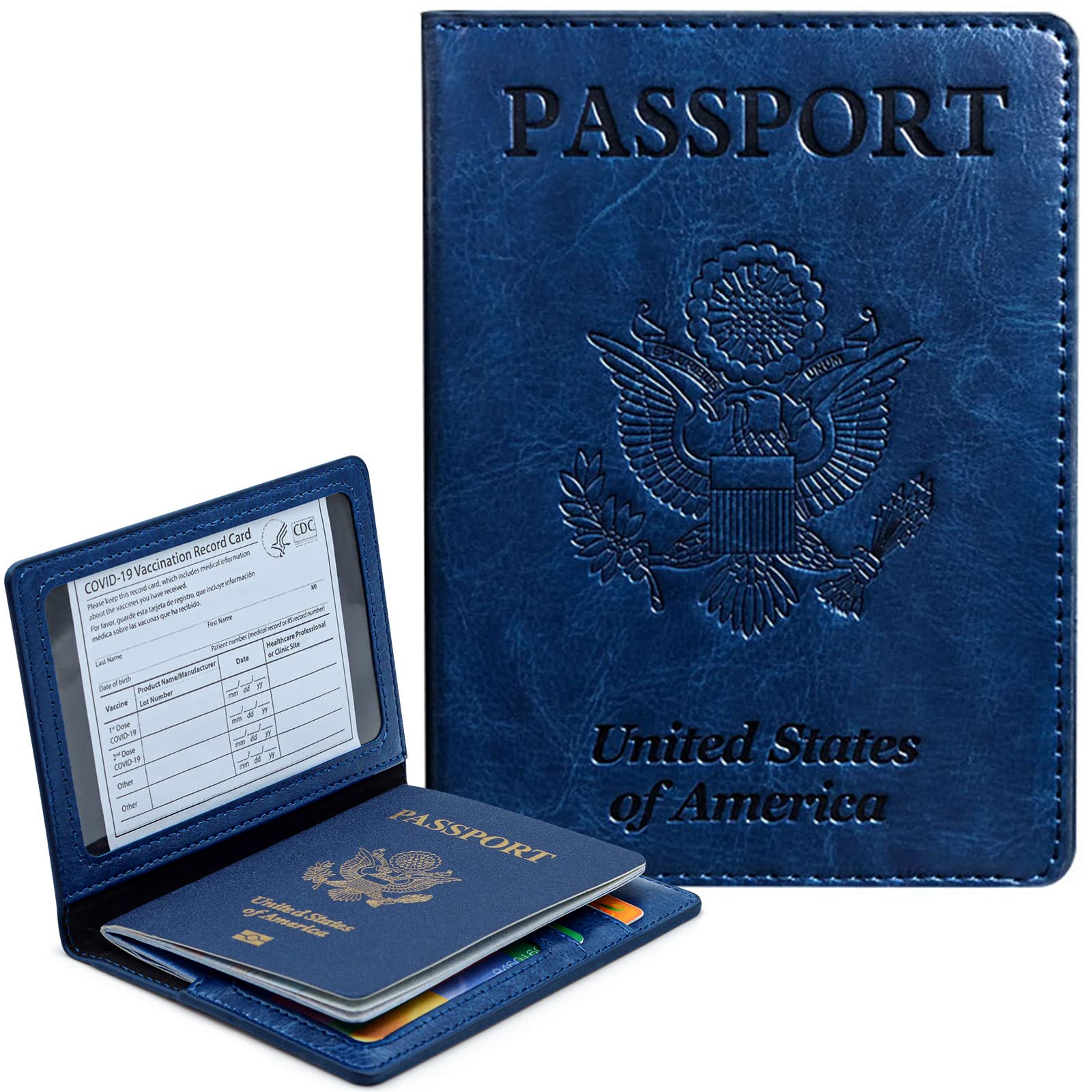 RFID Blocking Leather Passport Holder Wallet with Card Slots - Travel Document Organizer for Women & Men (Navy Blue) | Perfect for International Trips, Business Travel & Vacation Accessories