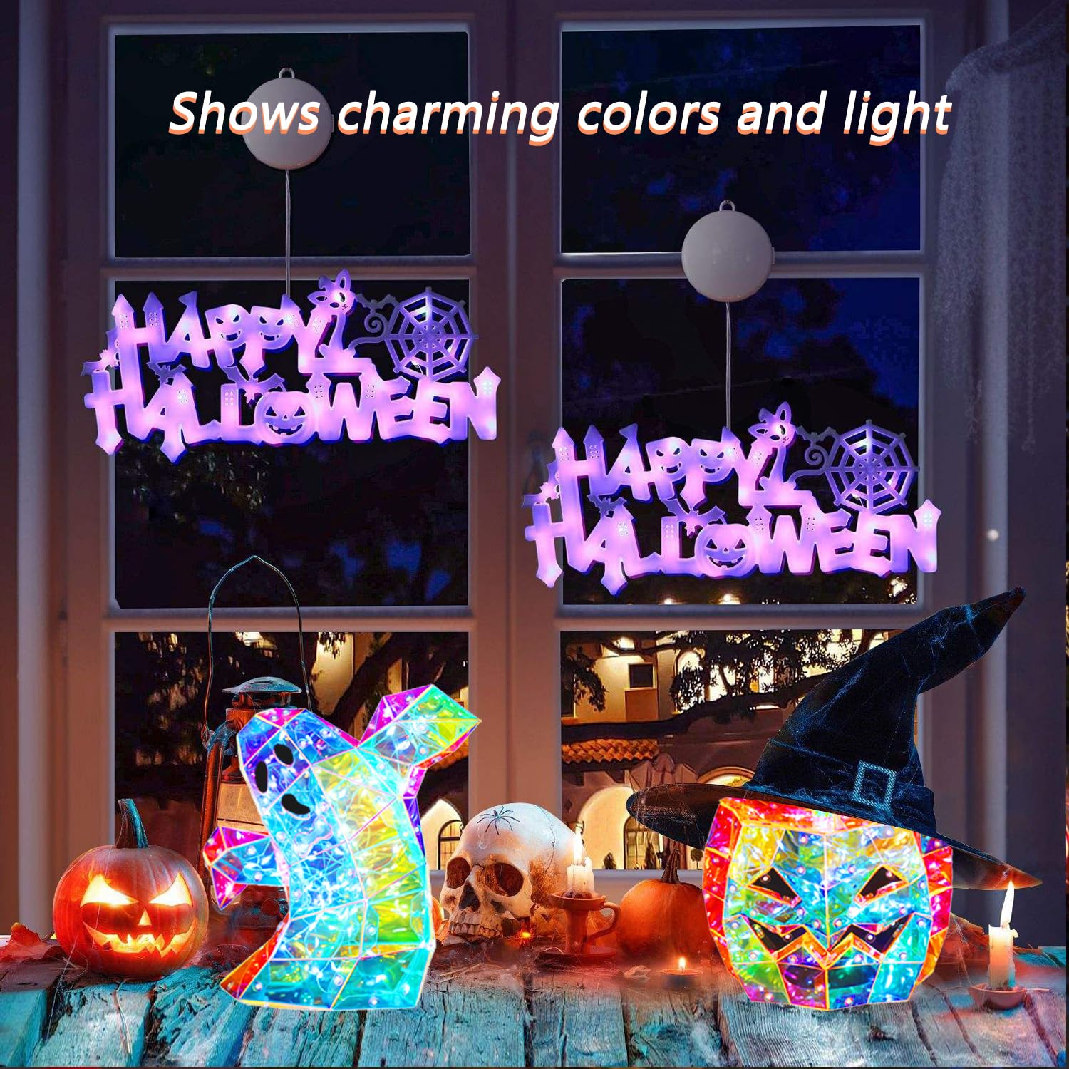 2024 New LED Prismatic Iridescent Spooky Ghost Light - Halloween Decorations for Indoor/Outdoor, Party, Yard & Haunted House Decor