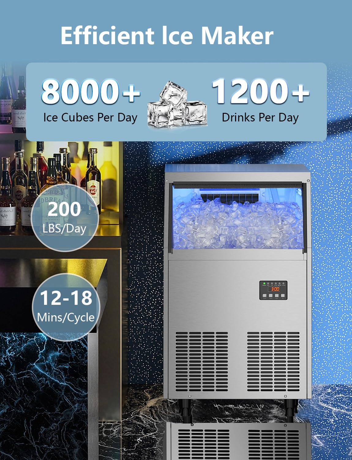 Coolski 200LBS/24H Commercial Under Counter Ice Maker with 35LBS Storage - Stainless Steel Freestanding Ice Machine for Restaurants, Bars, Offices & Home Use | Perfect for Parties, Outdoor Events & Daily Hospitality Needs