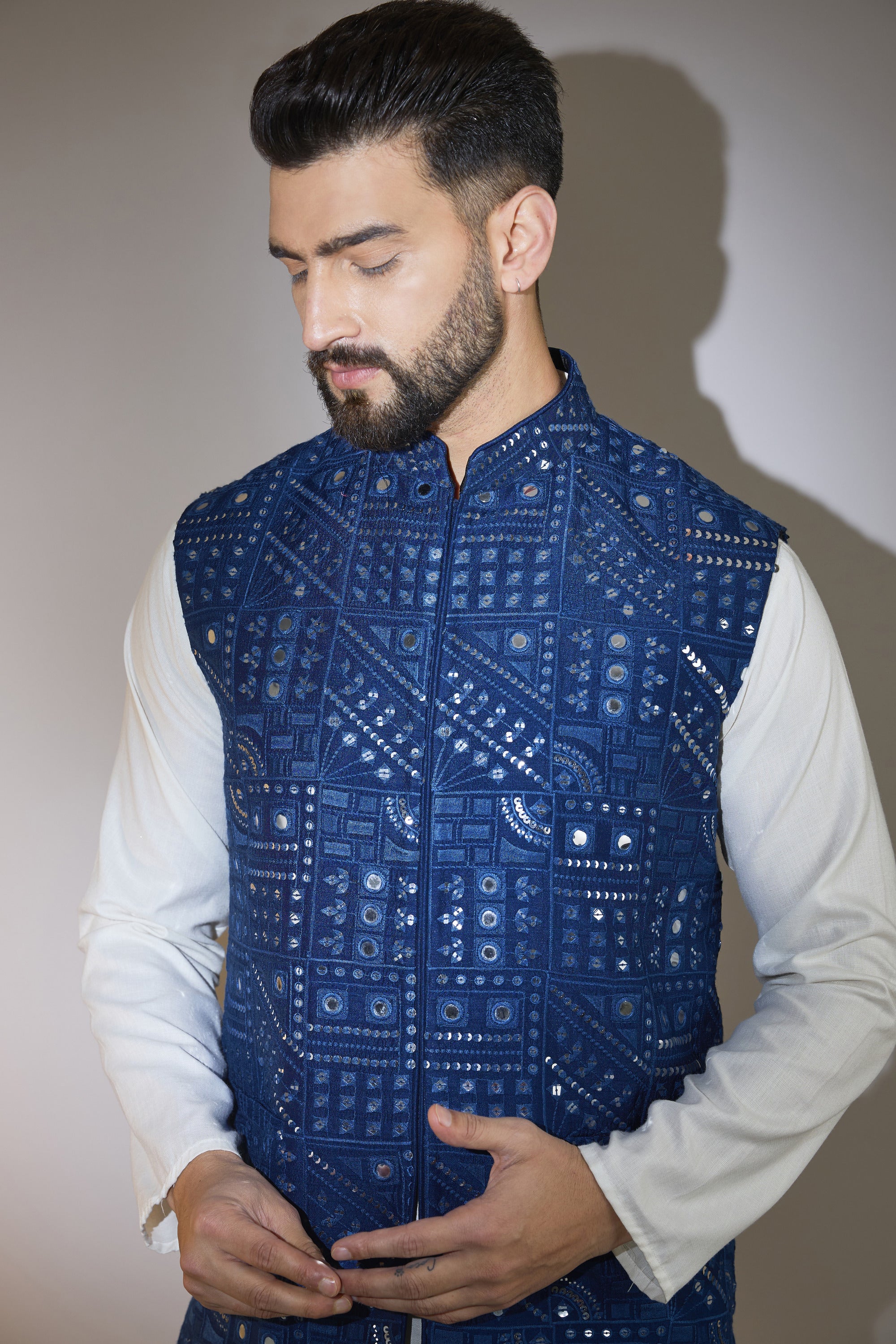 Navy Blue Short Mirror Work Jacket - Stylish Embroidered Denim Jacket for Women | Perfect for Casual Outfits, Parties & Everyday Wear