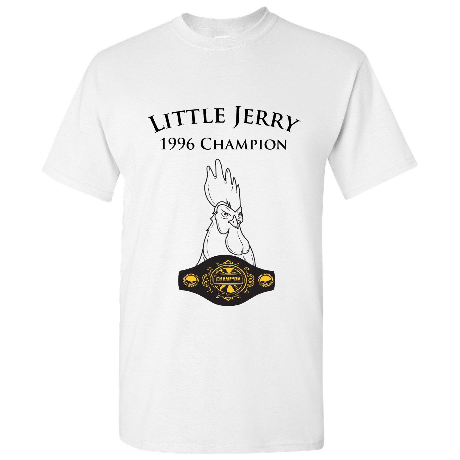 UGP Campus Apparel - Little Jerry Funny Chicken Rooster Champion TV Show T-Shirt - Small White - Soft Cotton Tee for Fans, Comedy Lovers & Casual Wear