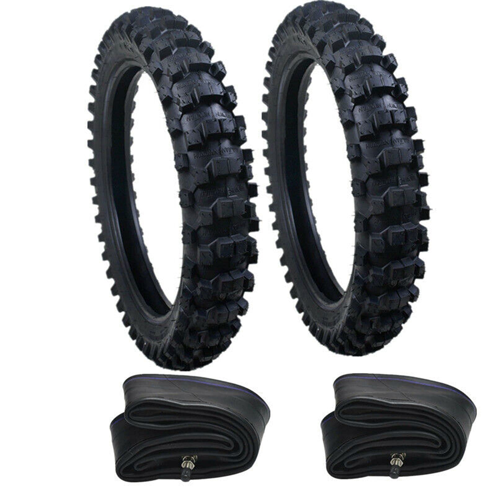 **70/100-19 & 90/100-16 Dirt Bike Tires Set with Tubes - Front & Rear Tires for Honda CR80 & KX100 - Black - Perfect for Off-Road, Trail Riding & Motocross**