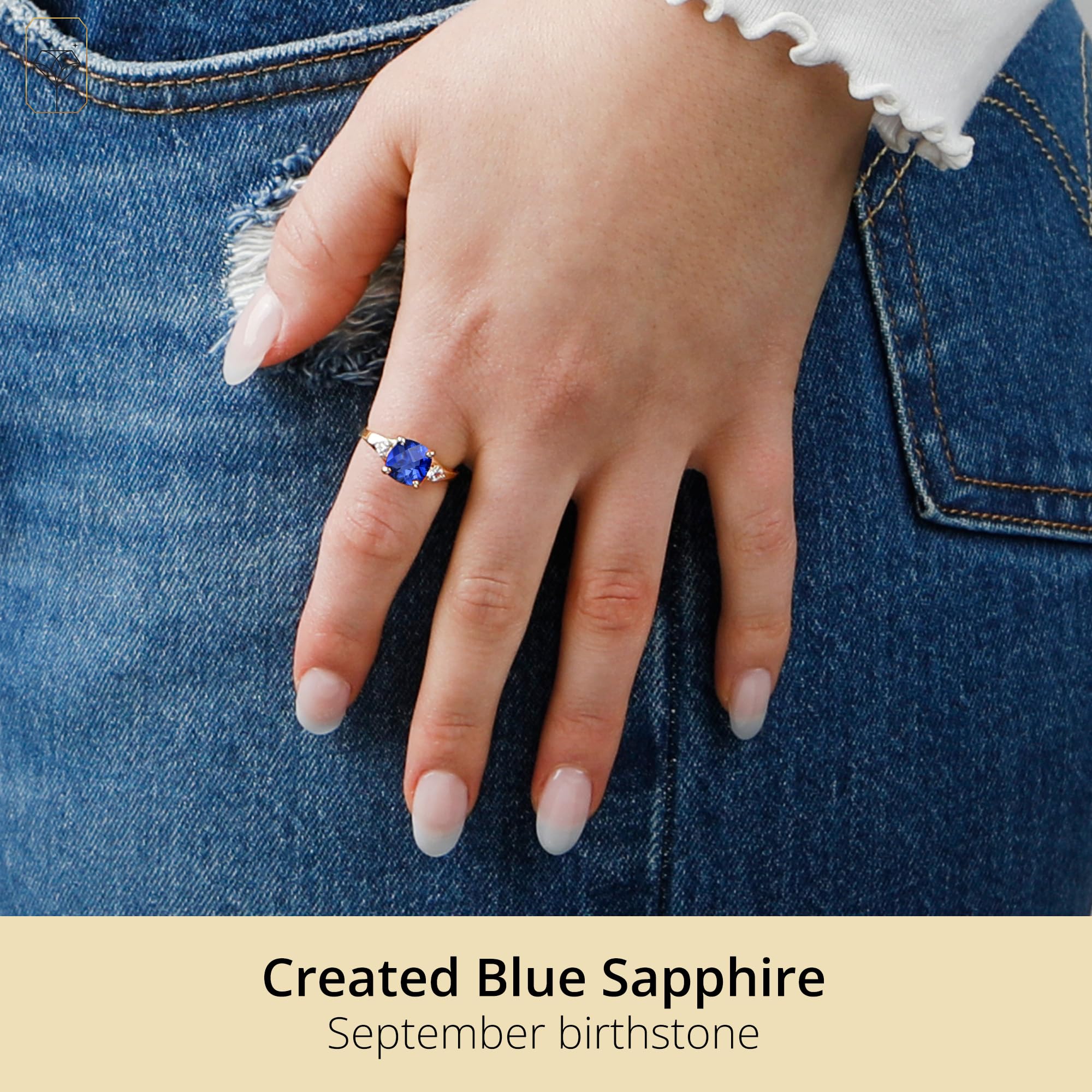 MAX & STONE 10k Gold Gemstone Rings for Women | Cushion Cut Three Stone Birthstone Ring | Anti-Tarnish Jewelry | Elegant Cocktail Ring with Gift Box (Sizes 5-9) | Perfect for Anniversary Gifts, Valentine's Day & Special Occasions
