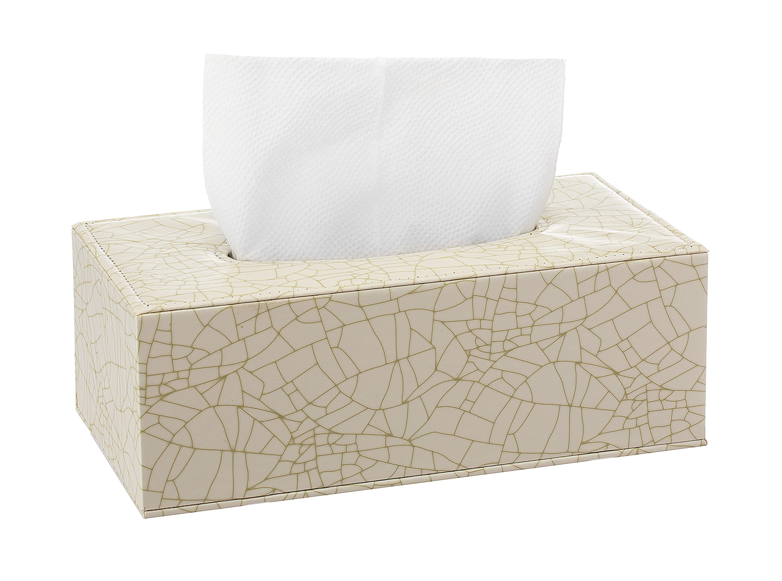 Premium PU Leather Tissue Box Cover - Rectangle Home Decor Tissue Holder in Blue & White Porcelain and Beige | Stylish Bathroom, Living Room, Bedroom Accessory