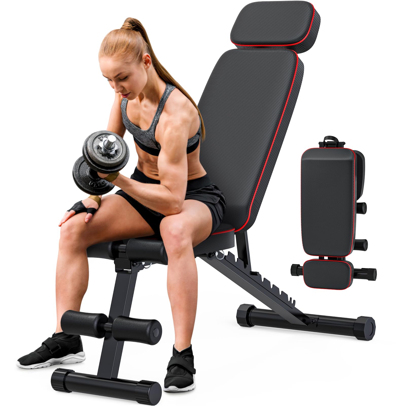 Foldable Weight Bench 800LBS - Adjustable Workout Bench for Home Gym, Strength Training Equipment for Full Body Exercise - Perfect for Sit-ups, Bench Press & Multi-Purpose Home Workouts (2024 New) - Ideal for Small Spaces & Home Fitness Routines