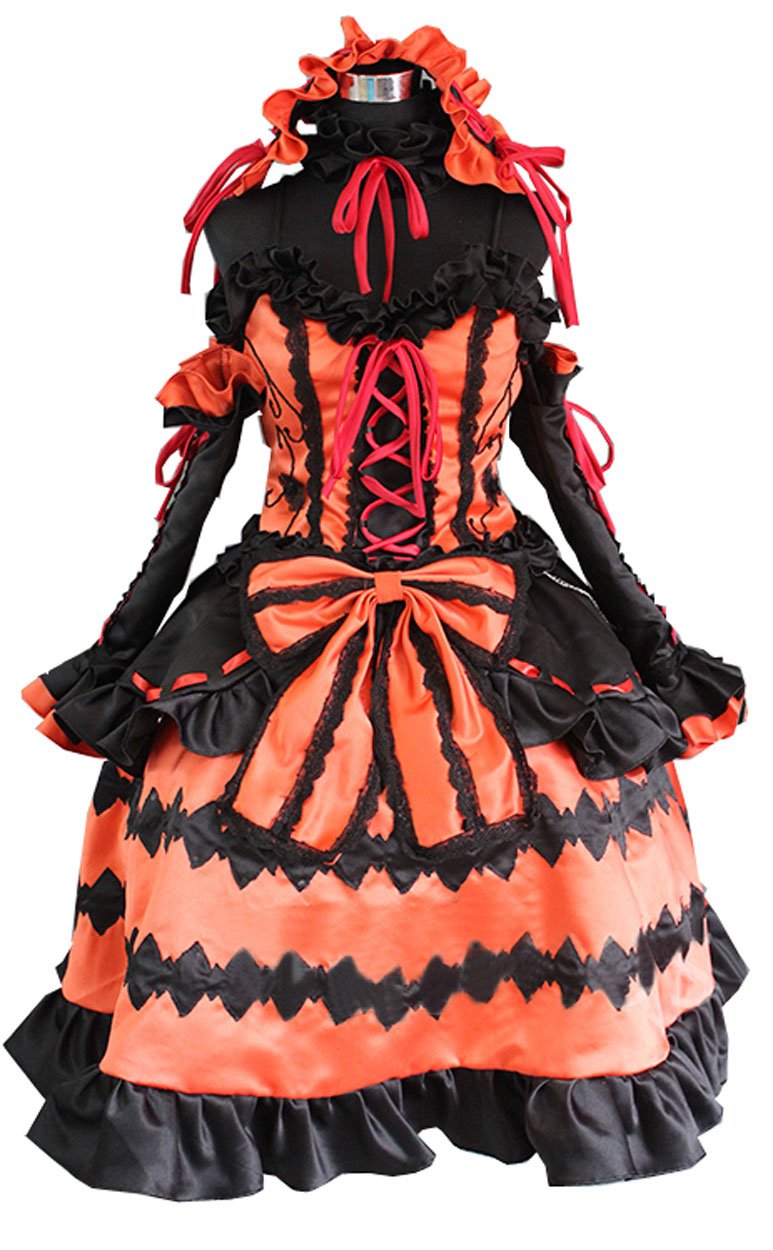 Gothic Lolita Cosplay Costume Set - Tokisaki Kurumi Anime Dress with Wig (Black, Female M) | Perfect for Anime Conventions, Halloween & Cosplay Events