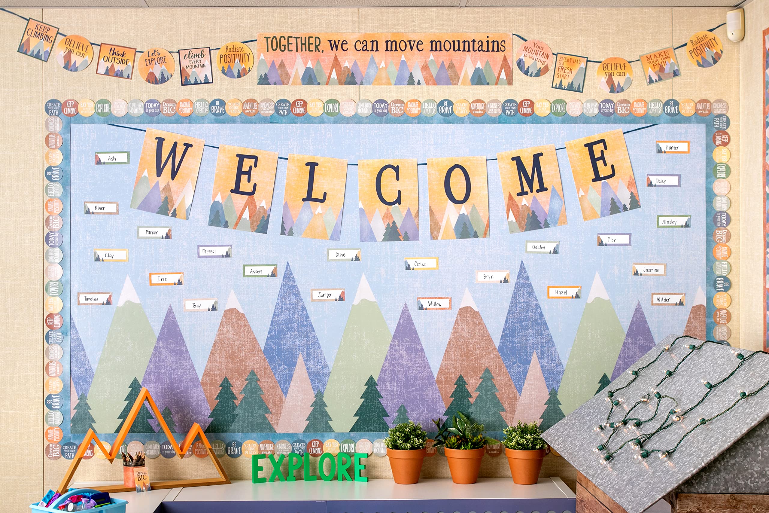 Teacher Created Resources Moving Mountains Blue Straight Border Trim - Perfect for Classroom Bulletin Boards, DIY Projects & Home Decor