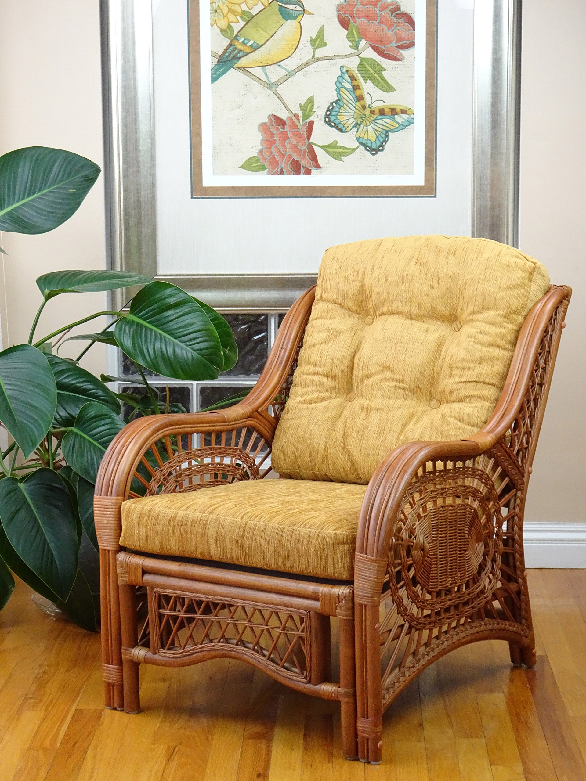 Lounge Malibu Armchair - Handmade Eco-Friendly Rattan Wicker Chair with Light Brown Cushion in Cognac Finish | Perfect for Patio, Living Room & Coastal Decor