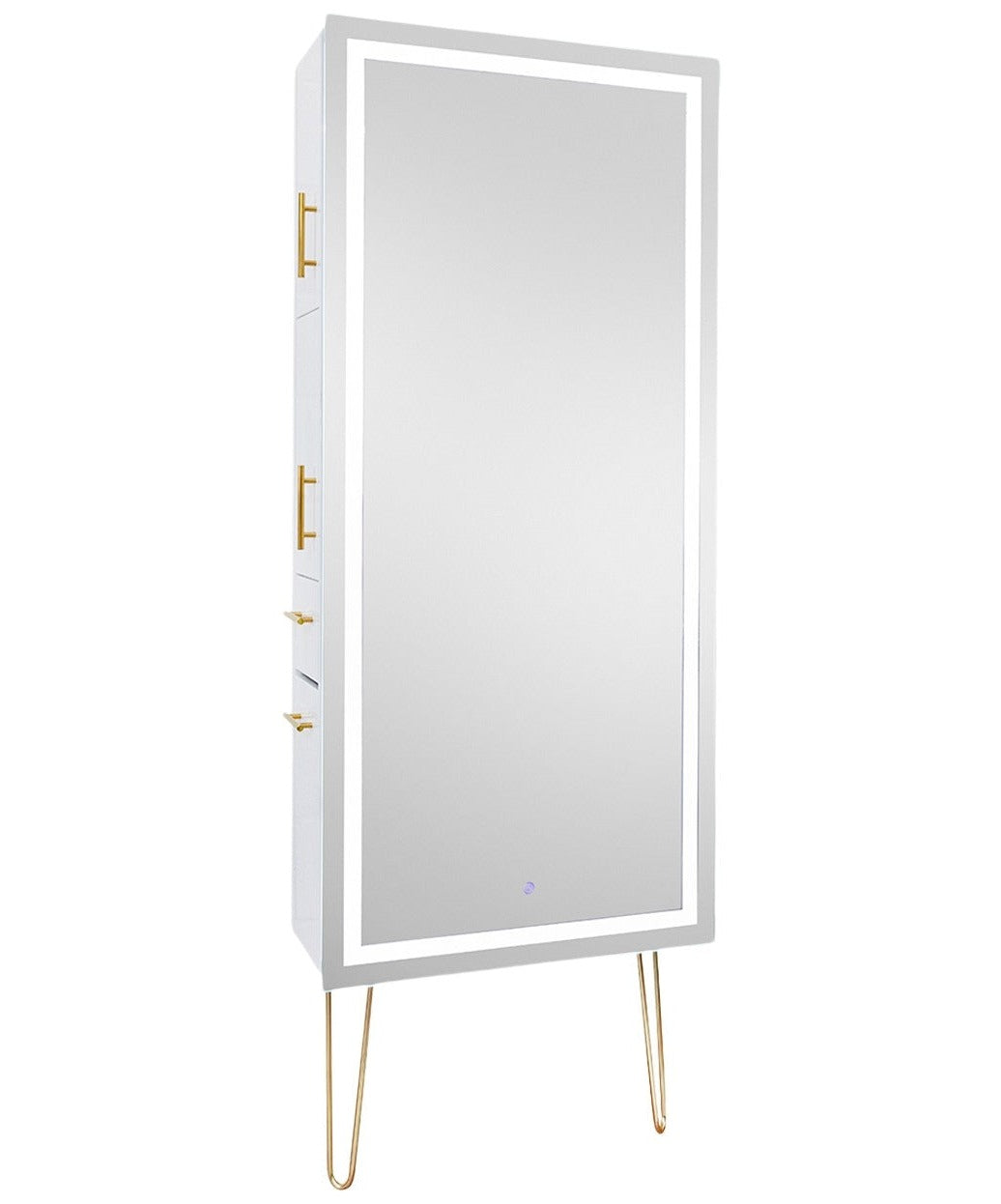 PIBBS 9110 LUMINA LED Salon Mirror with Storage & Adjustable Legs - Professional Vanity Mirror for Makeup, Hair Styling & Beauty Salon Use