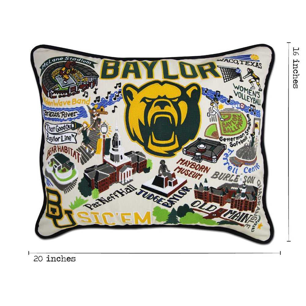 Baylor University Embroidered Throw Pillow Cover - Collegiate Home Decor for Dorm, Bedroom & Office - Cat Studio Design