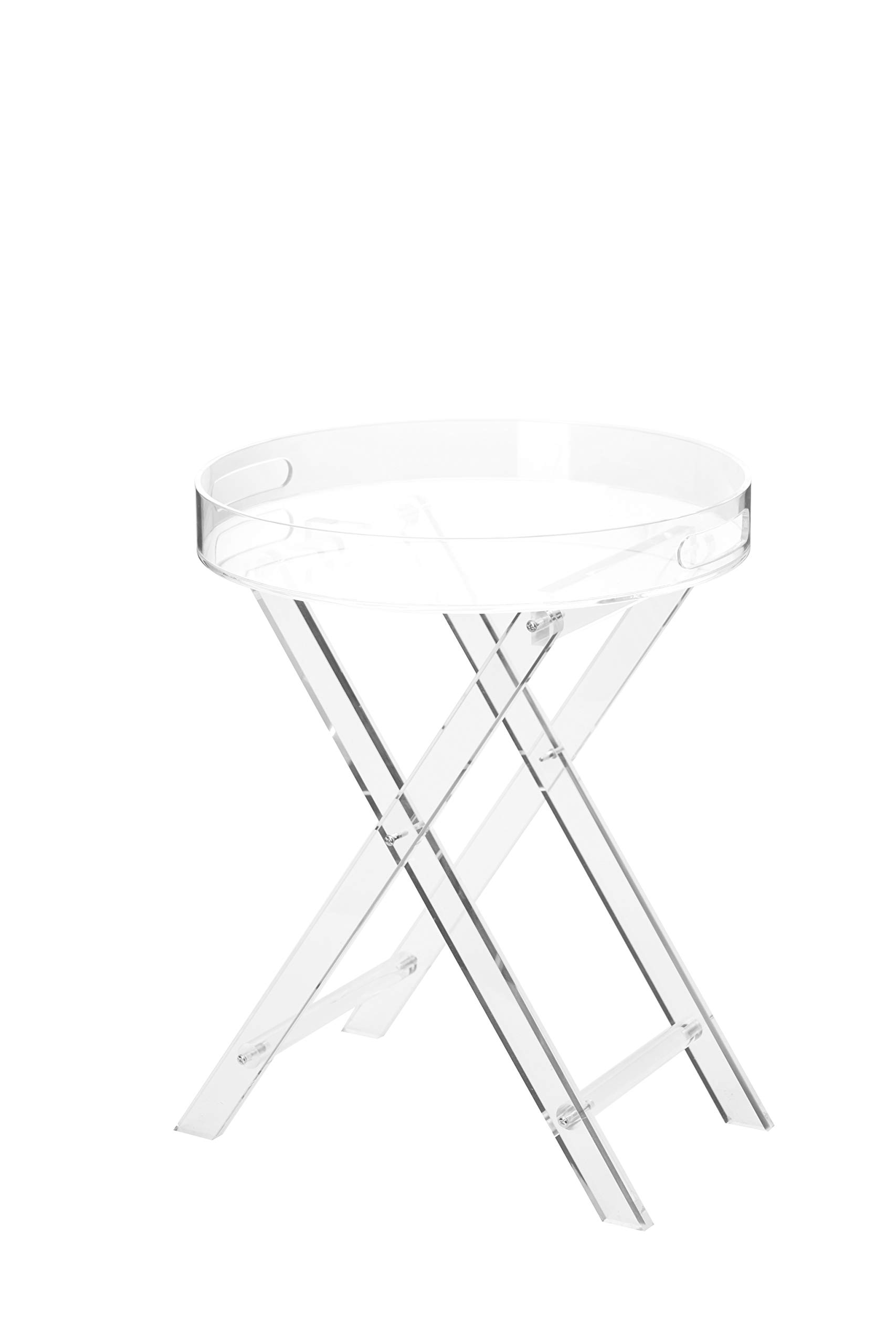 Clear Acrylic Small Folding Table - 16x16 Inch Round Tray Drink Table with 20 Inch Height | Portable Side Table for Office, Living Room & Bedroom | Perfect for Coffee, Snacks, Books & Nightstand Use