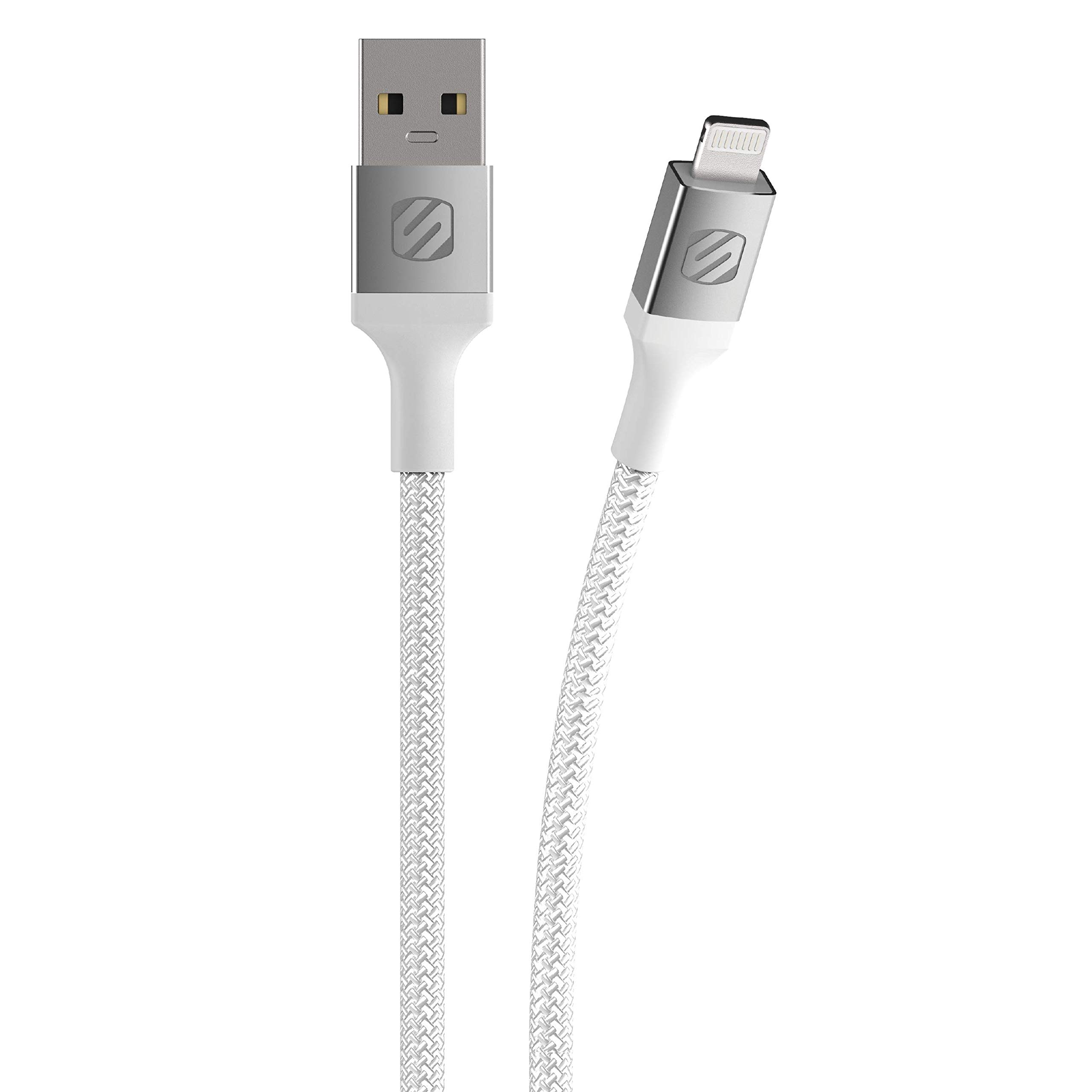 SCOSCHE i3B1WT-SP Premium MFi Certified Braided Lightning Cable 1ft - Fast Charging Sync Cord for iPhone 14/13/12/11/X/8 & iPad - Durable White USB Cable for Home, Office & Travel Accessories