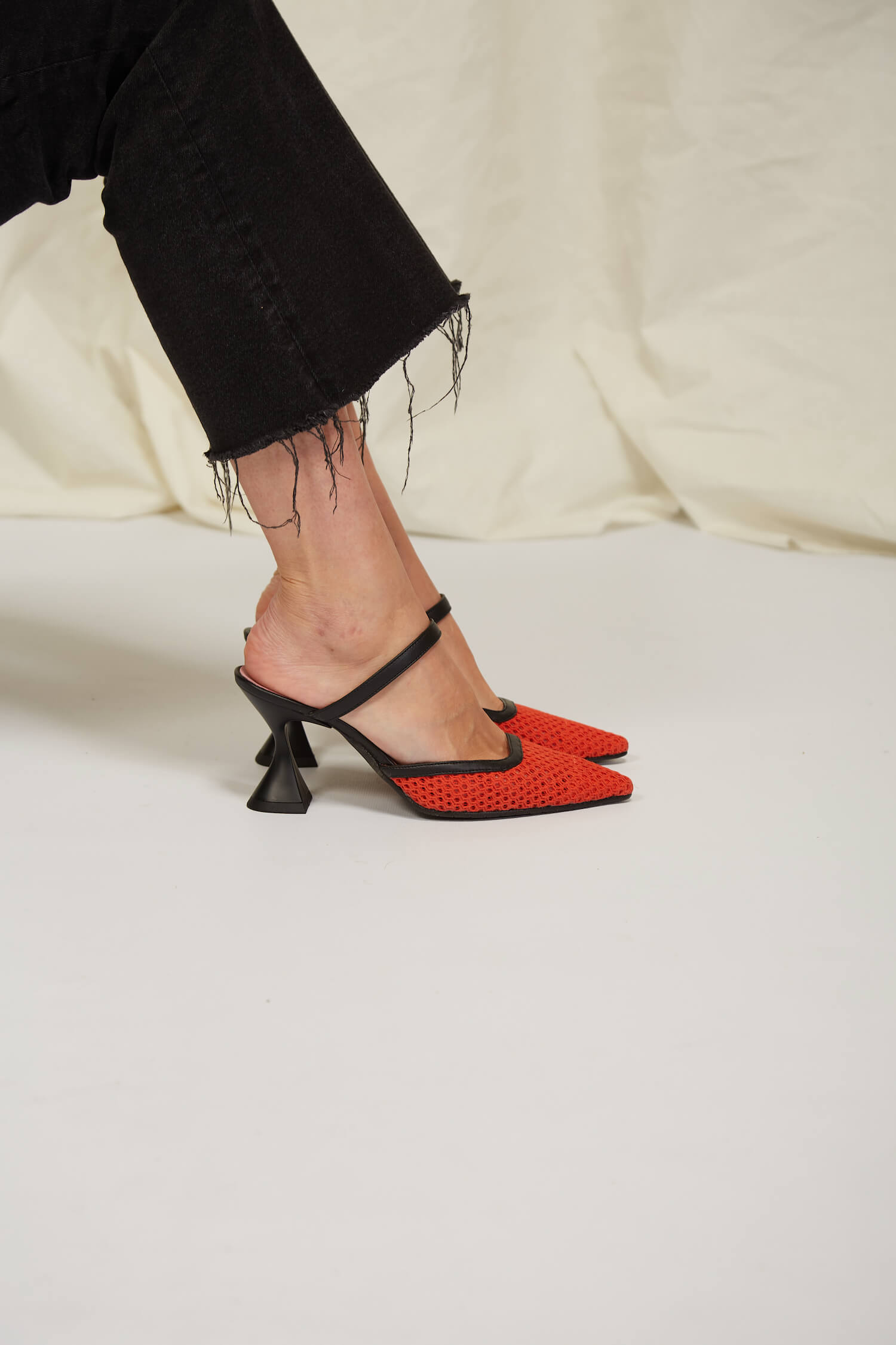 Ibiza Women's Cotton Mesh Pointed Toe High Heels - Comfortable Orange Summer Sandals for Beach Parties, Weddings & Night Out
