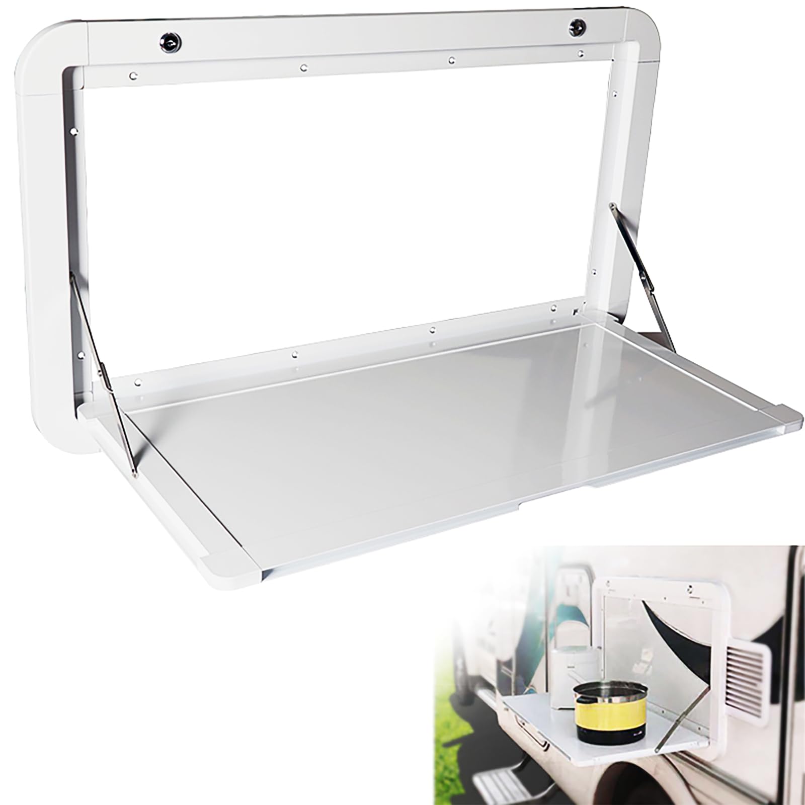 Foldable RV Picnic Table - 23.4x14 Inch Wall Mounted Aluminum Alloy Folding Table for Campervans, Motorhomes & Outdoor Camping - Lockable Design for Secure Storage - Perfect for Outdoor Dining, BBQ & Road Trips