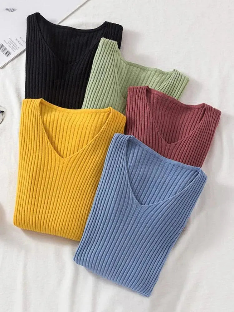 Women's V-Neck Pullover Sweater - Soft & Comfortable Knit Top for Casual Wear, Office, and Layering