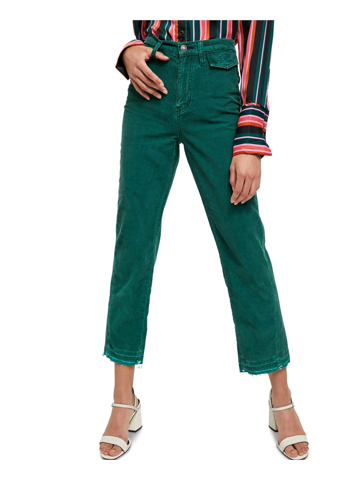 Free People Women's Green Corduroy High-Waisted Pocketed Zippered Jeans - Size [Your Size] - Stylish & Comfortable for Casual Wear, Work & Outfits