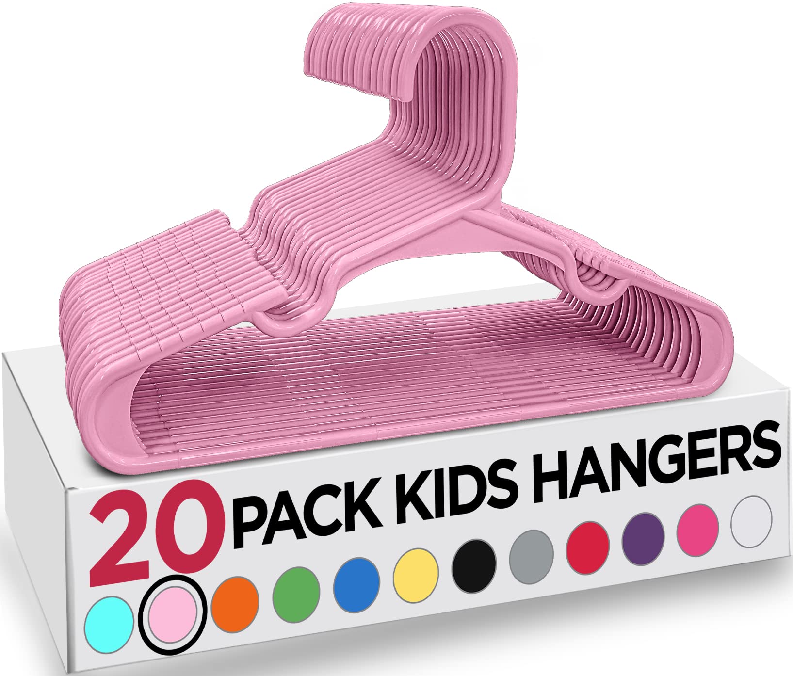 20 Pack Kids Clothes Hangers - 11.5 Inch Plastic Baby Hangers for Closet Organization - Durable Children's Hangers for Shirts, Pants & Dresses - Perfect for Nursery, Daycare & Home Use (Baby Pink)