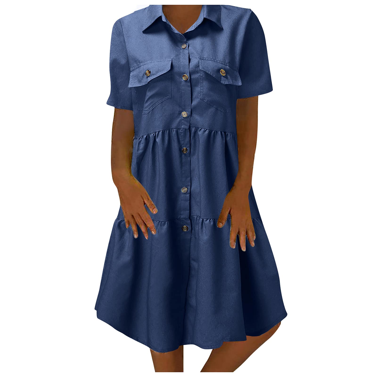 ETHKIA Women's Distressed Denim Dress - 2021 Fashion Summer Short Sleeve Lapel Dress for Women | Casual Outfit for Beach, Party & Daily Wear