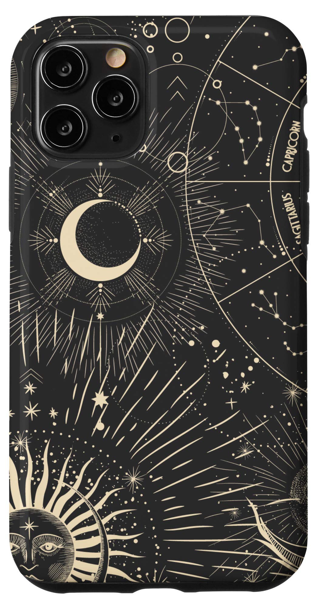 Vintage iPhone 11 Pro Case with Celestial Sun & Moon Zodiac Artwork - Stylish Protective Cover for Daily Use, Travel & Gift Giving