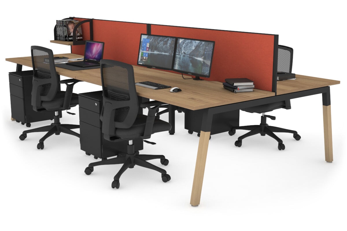 Quadro A Legs 4-Person Office Workstation with Wood Legs & Cross Beam - 1800L x 800W Dimensions with Cable Management Scallop - Perfect for Collaborative Workspaces & Modern Office Desks