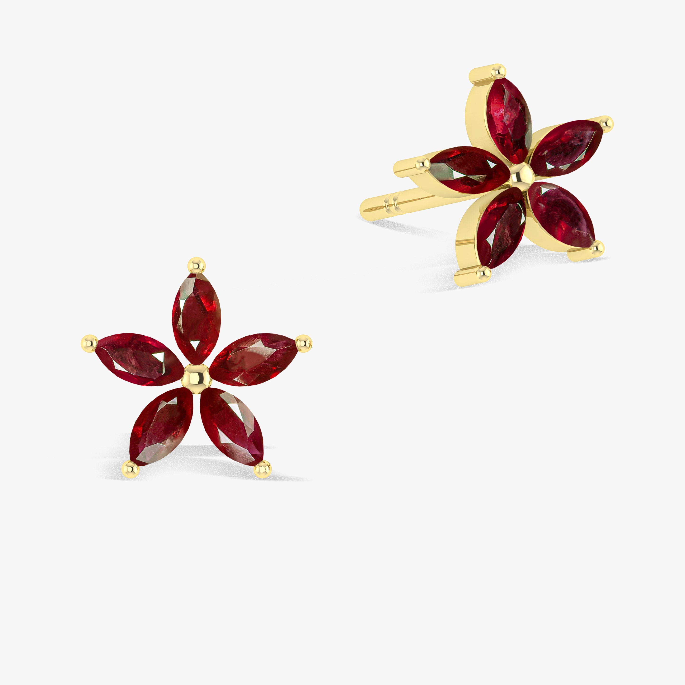 Red Ruby Flower Stud Earrings for Women - Elegant Floral Jewelry Gift for Valentine's Day, Anniversary & Special Occasions