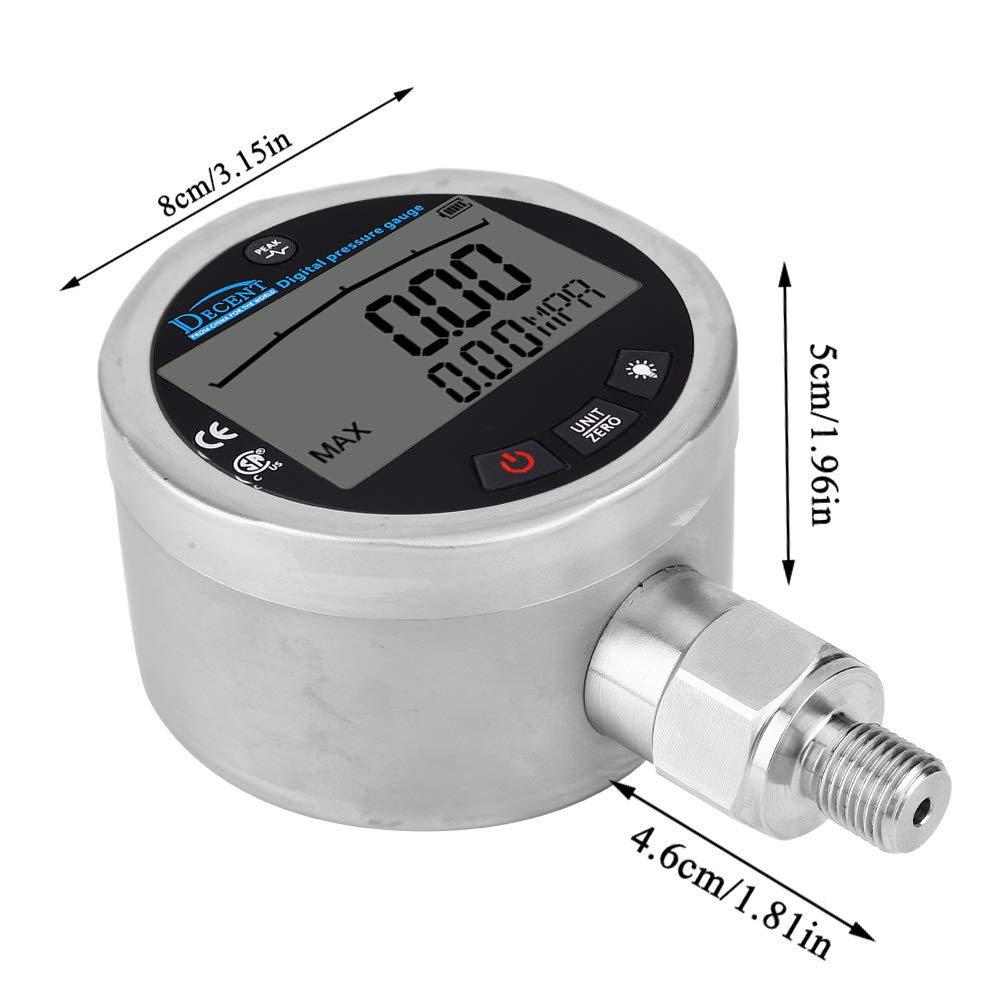 Digital Pressure Gauge 400BAR (0-40Mpa/5800PSI) with G1/4 Male Connector - Hydraulic Oil Gas Water Pressure Meter for Industrial, Automotive & HVAC Systems